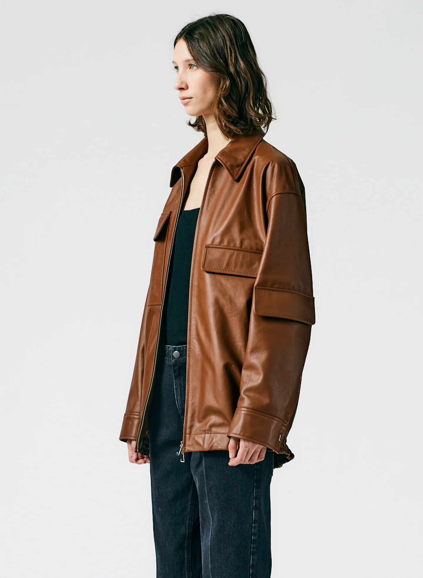 Aviator Leather Oversized Bomber - Image 4