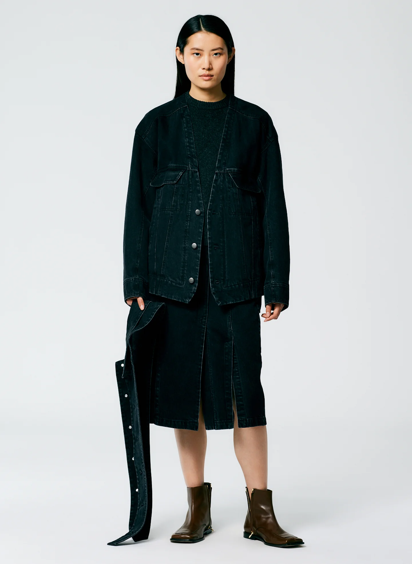 Black Denim Convertible Jean Jacket - Image 5