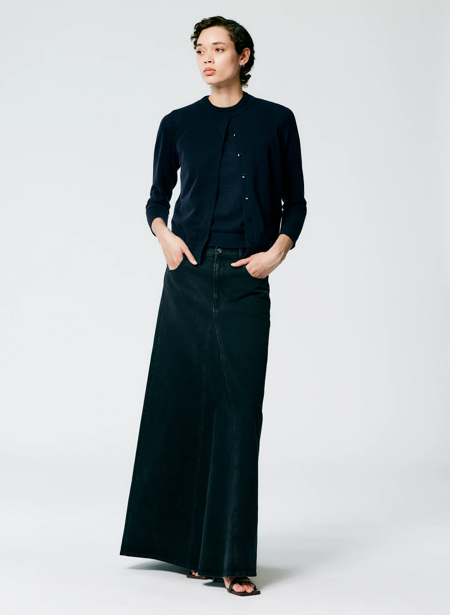 Black Denim Godet Maxi Skirt - Image 5