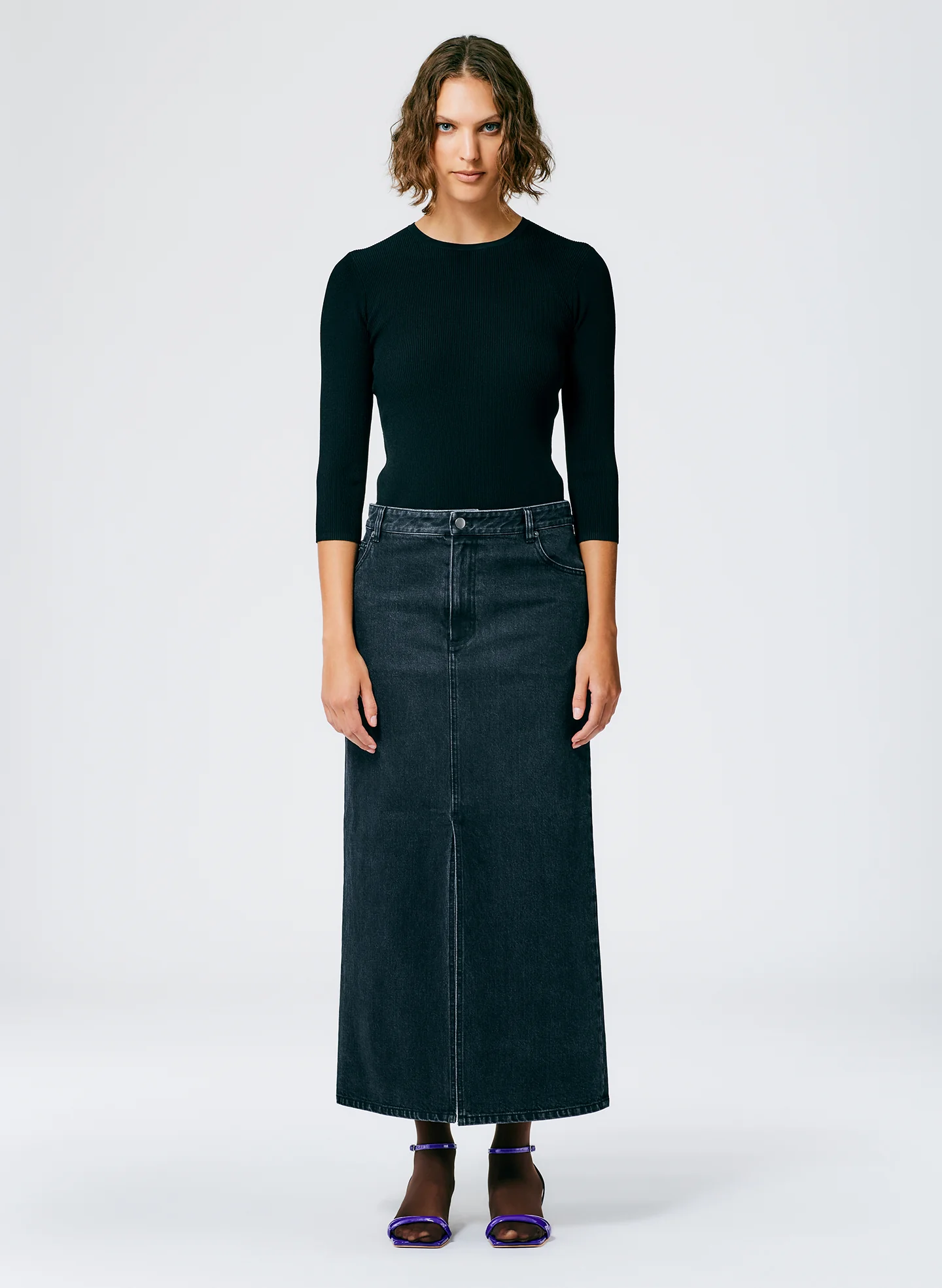 Black Denim Maxi Skirt - Regular - Image 2