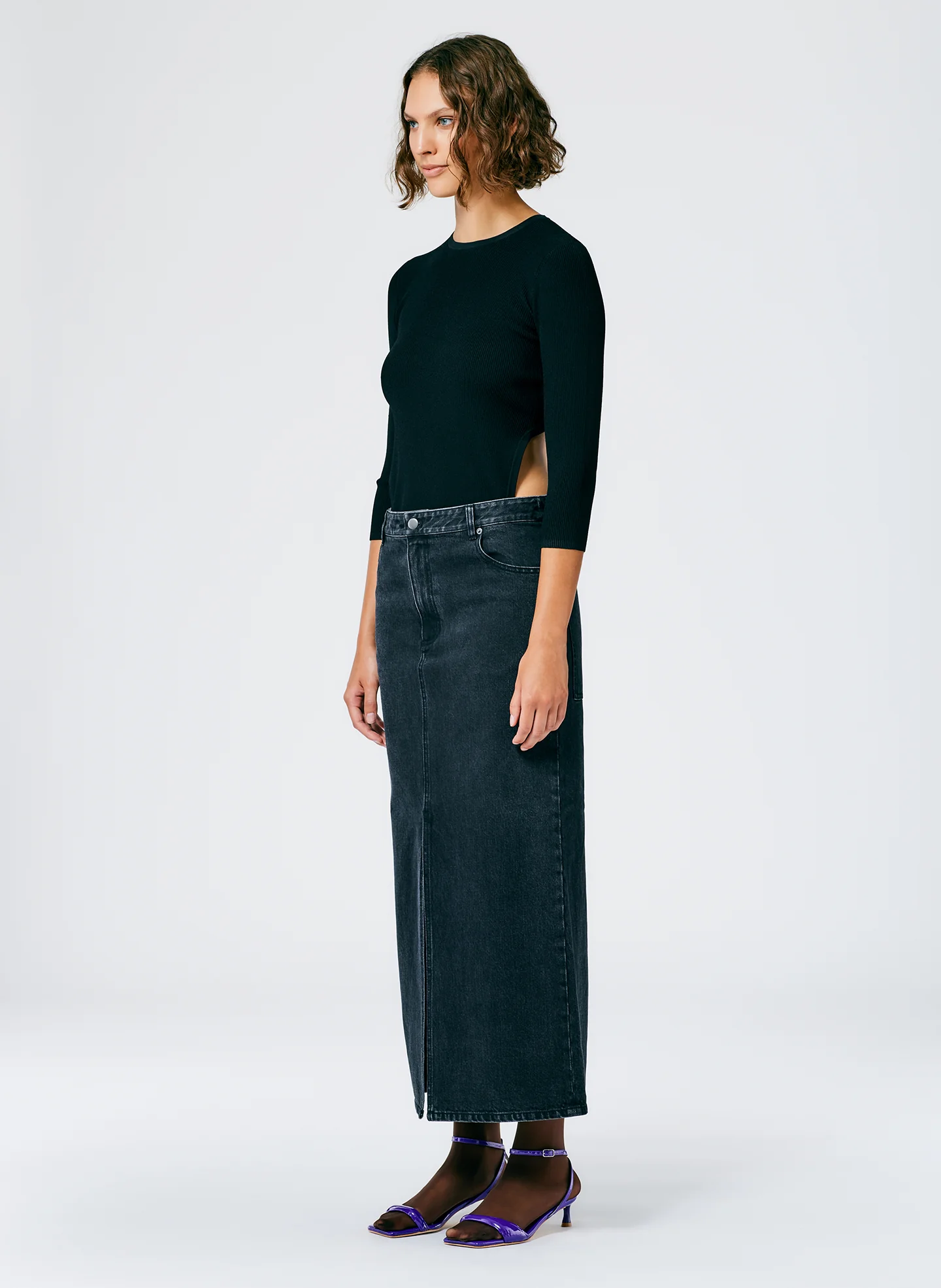 Black Denim Maxi Skirt - Regular - Image 3