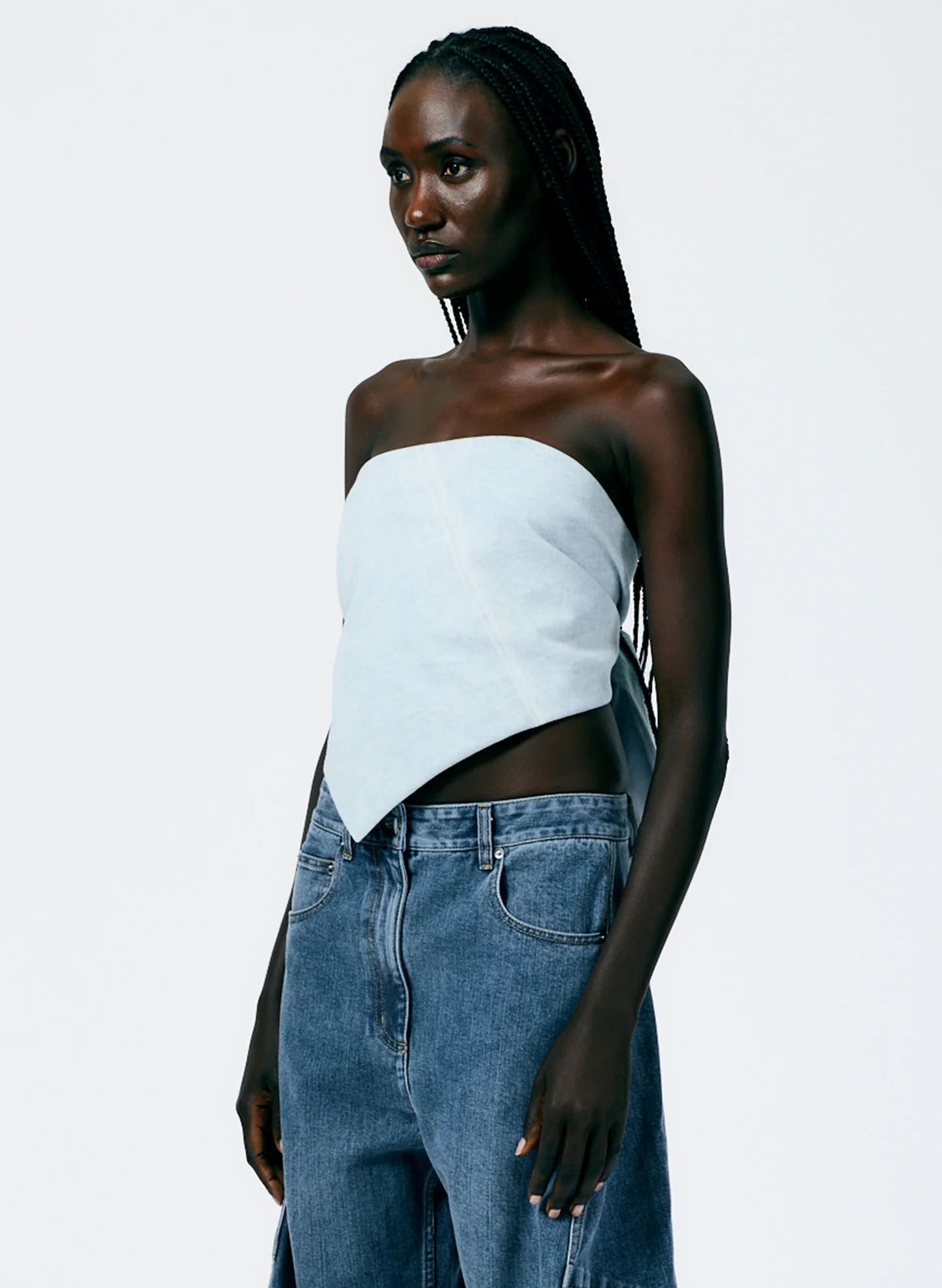 Bleached Denim Tie Back Handkerchief Top - Image 4