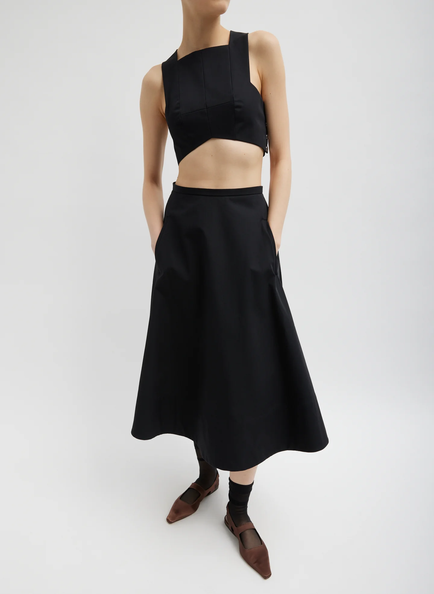 Bonded Luxe Twill Square Neck Cropped Top - Image 2
