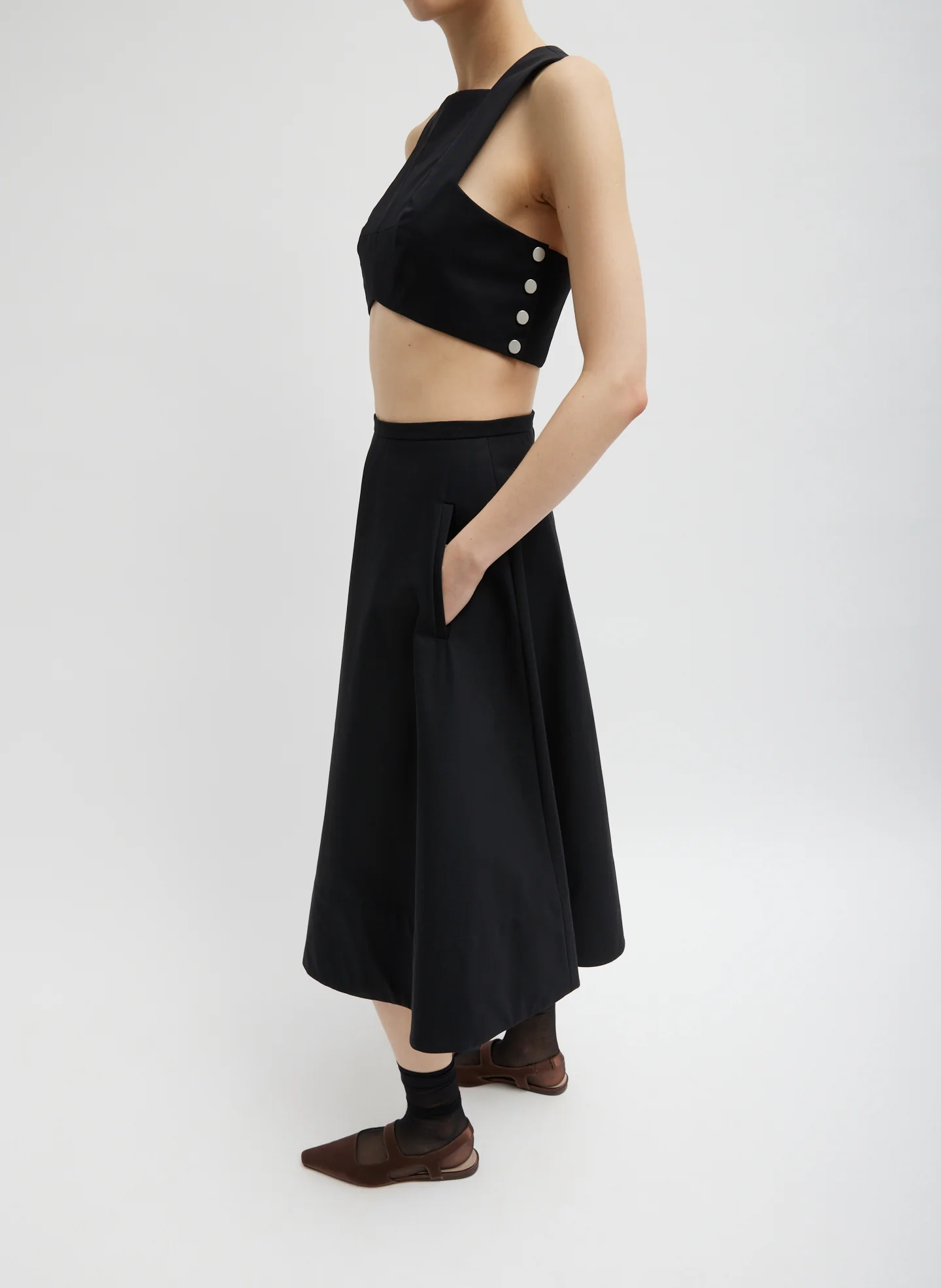 Bonded Luxe Twill Square Neck Cropped Top - Image 3