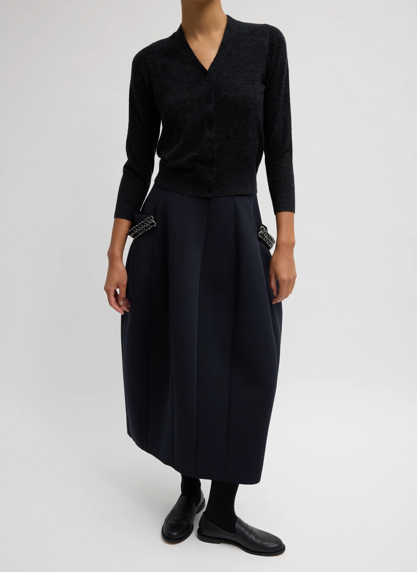 Bonded Twill Sculpted Skirt With Removable Beading