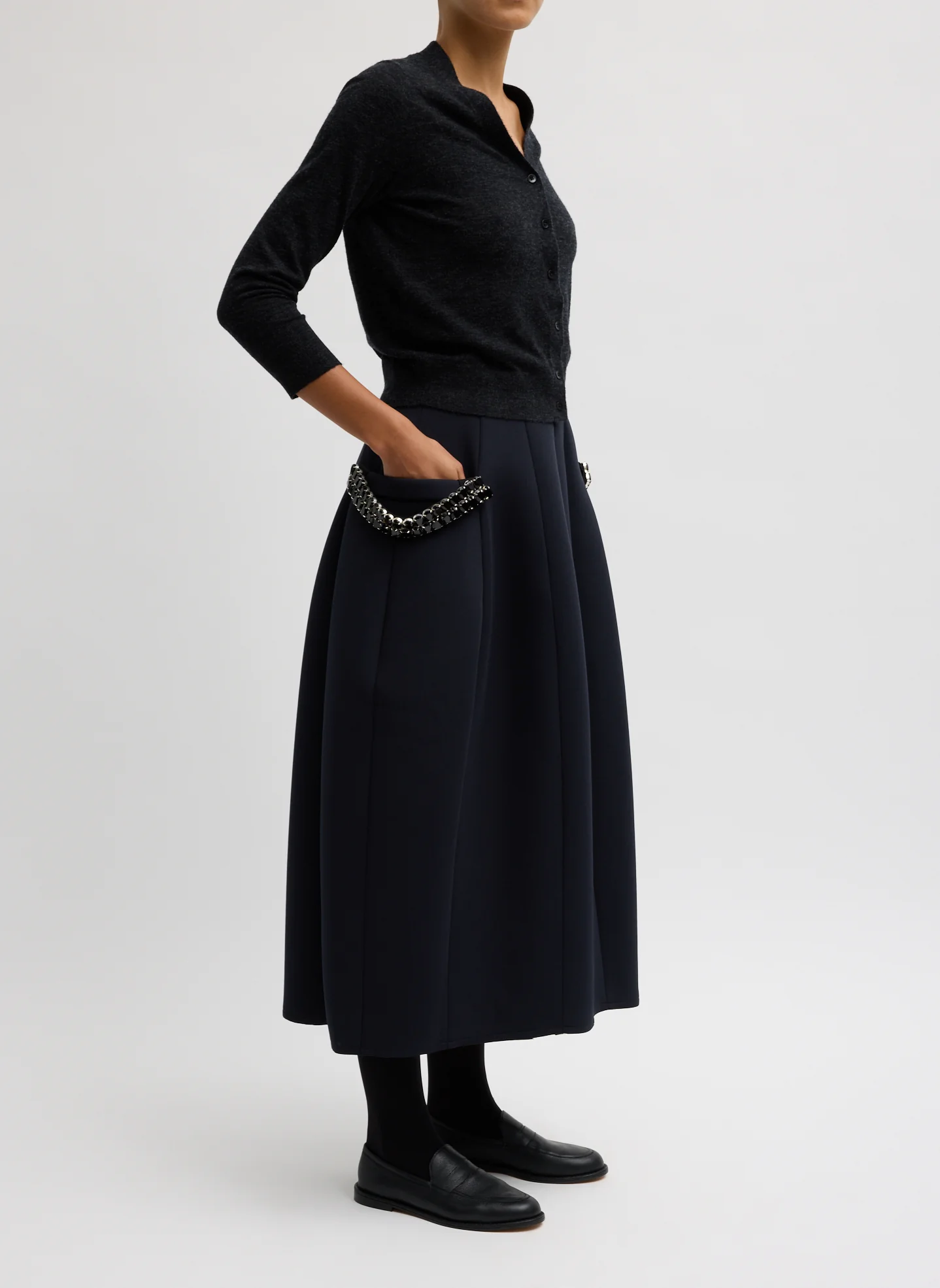 Bonded Twill Sculpted Skirt With Removable Beading - Image 2