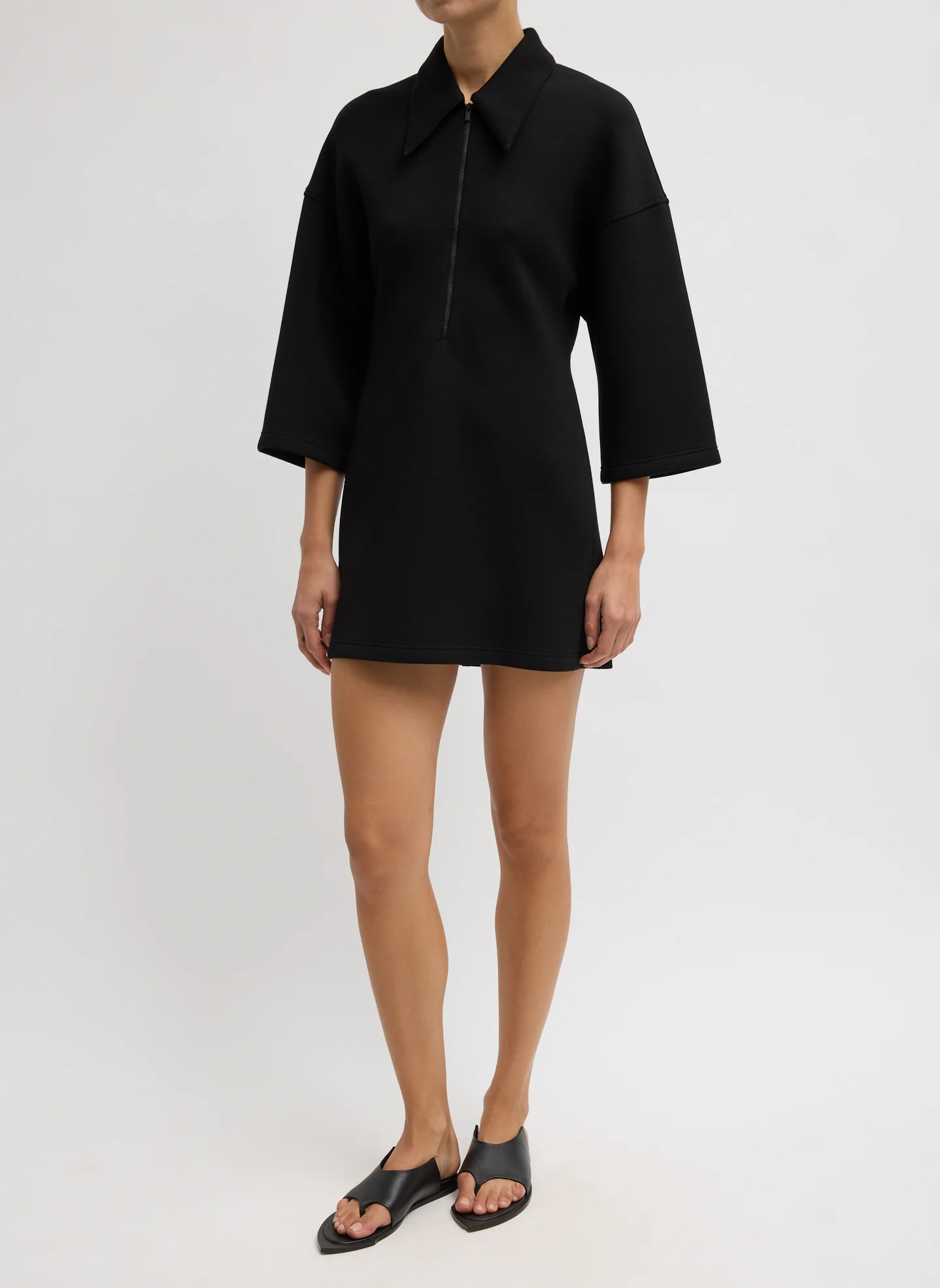 Bonded Viscose Zip Front Short Sleeve Slim Tunic - Image 4