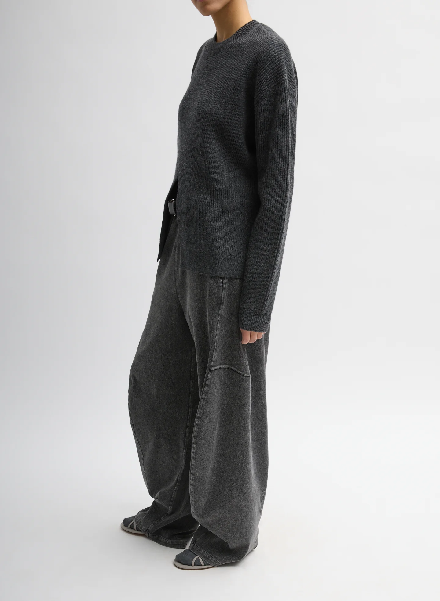 Cardigan Stitch Split Front Crewneck Easy Pullover - Image 3