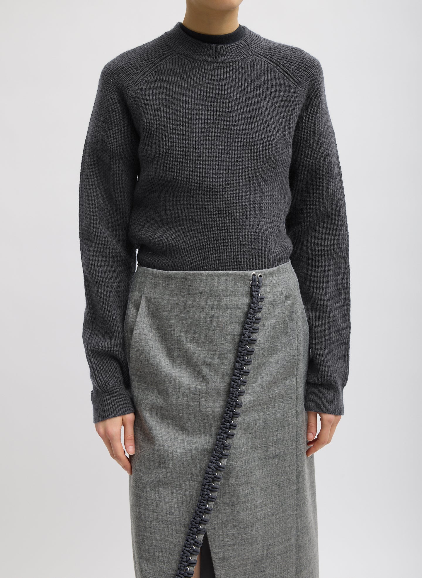 Cardigan Stitch Wool Shrunken Crewneck Pullover