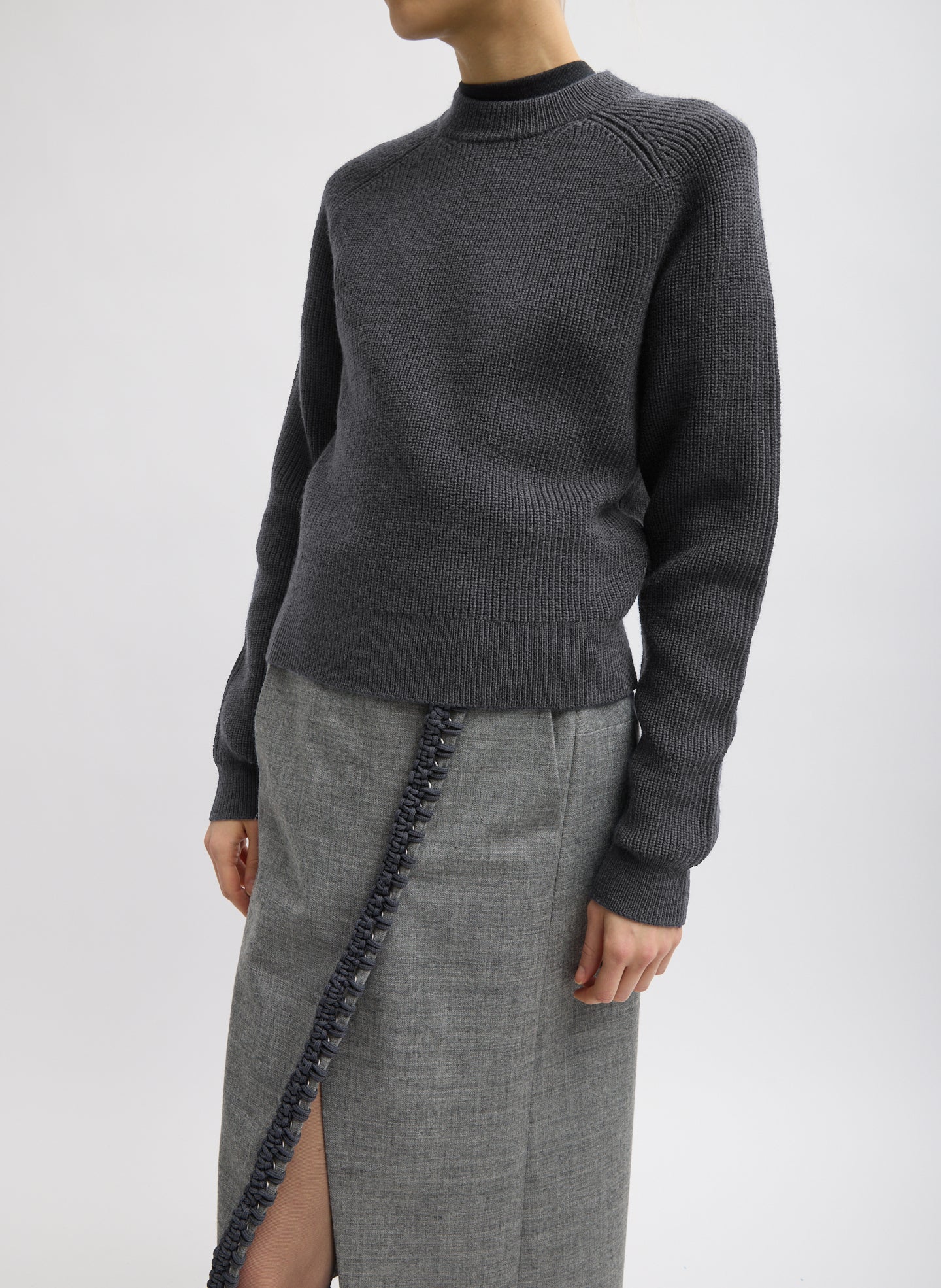 Cardigan Stitch Wool Shrunken Crewneck Pullover - Image 2