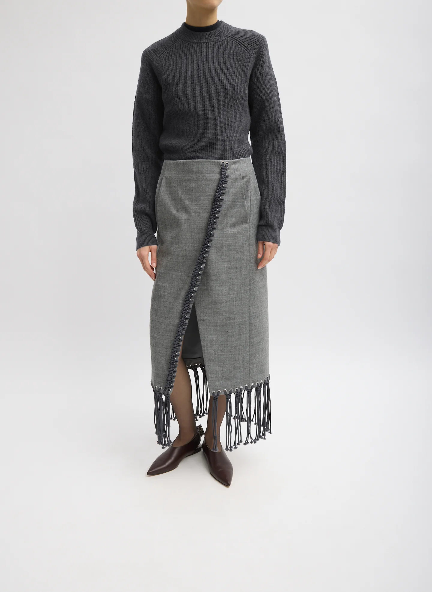 Cardigan Stitch Wool Shrunken Crewneck Pullover - Image 3