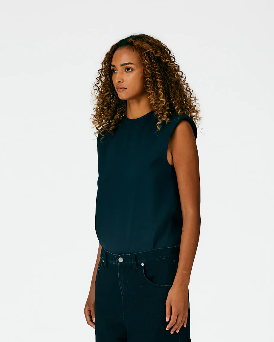Chalky Drape Padded Shoulder Sleeveless Top - Image 2