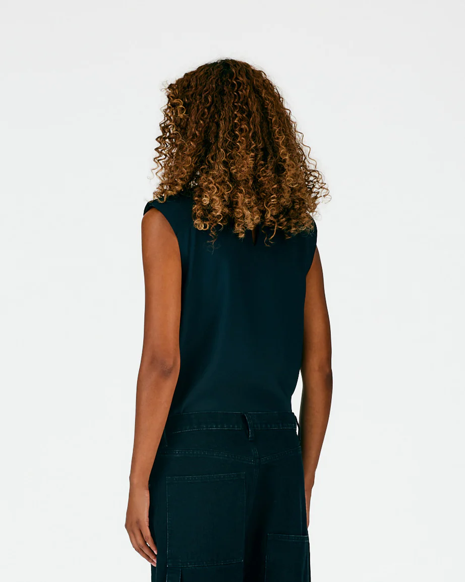 Chalky Drape Padded Shoulder Sleeveless Top - Image 3