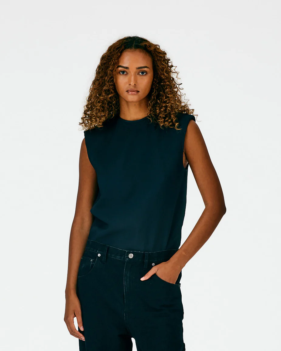 Chalky Drape Padded Shoulder Sleeveless Top - Image 5