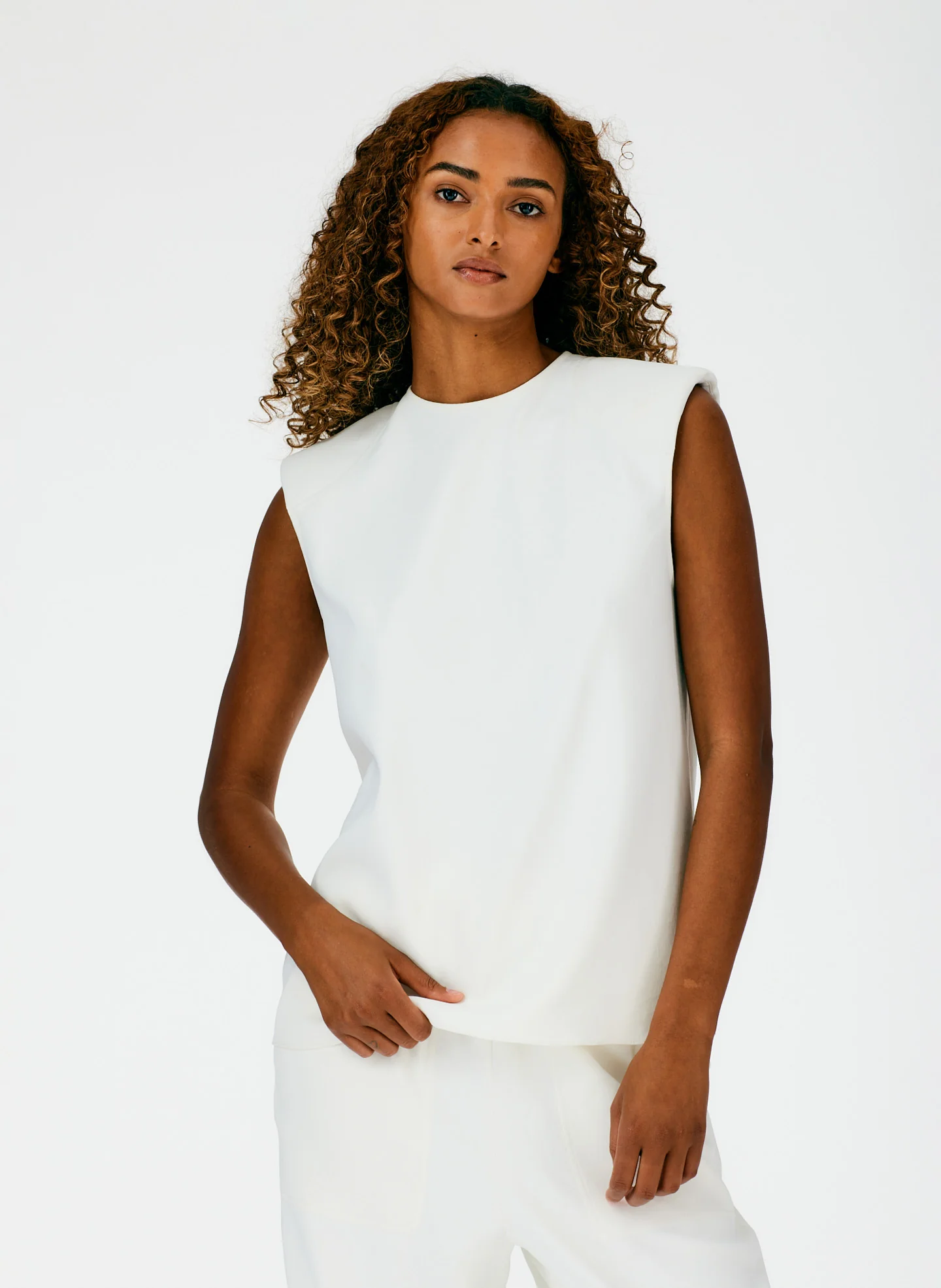 Chalky Drape Padded Shoulder Sleeveless Top - Image 5