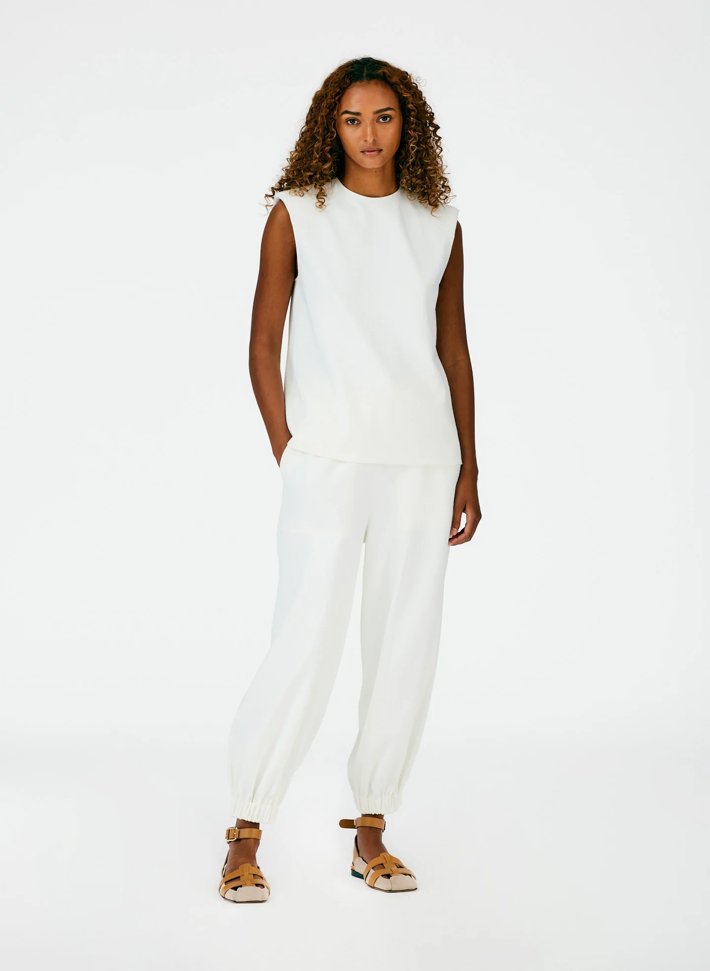 Chalky Drape Padded Shoulder Sleeveless Top - Image 6
