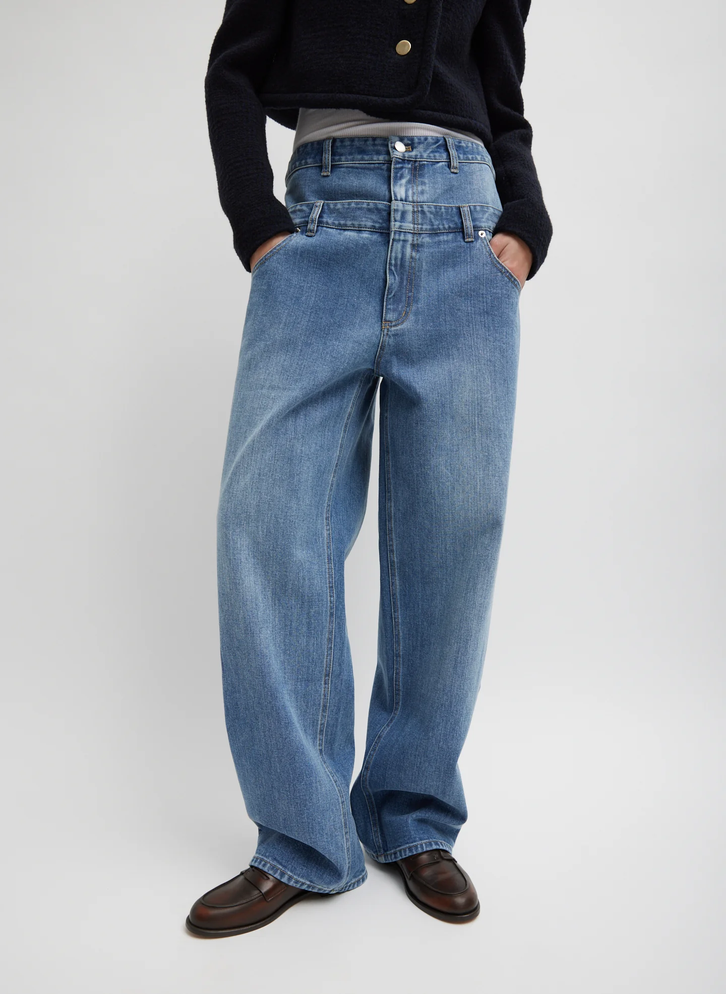 Classic Wash Denim Double Waisted Slouchy Carpenter Jean - Image 4