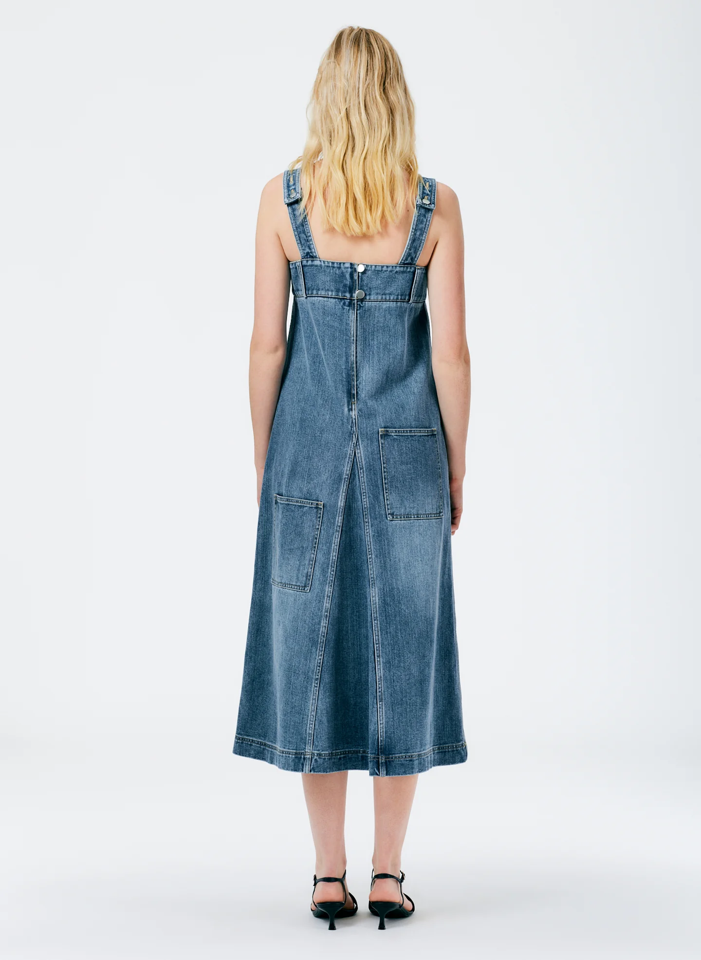 Classic Wash Denim Midi Overall Dress - Image 6