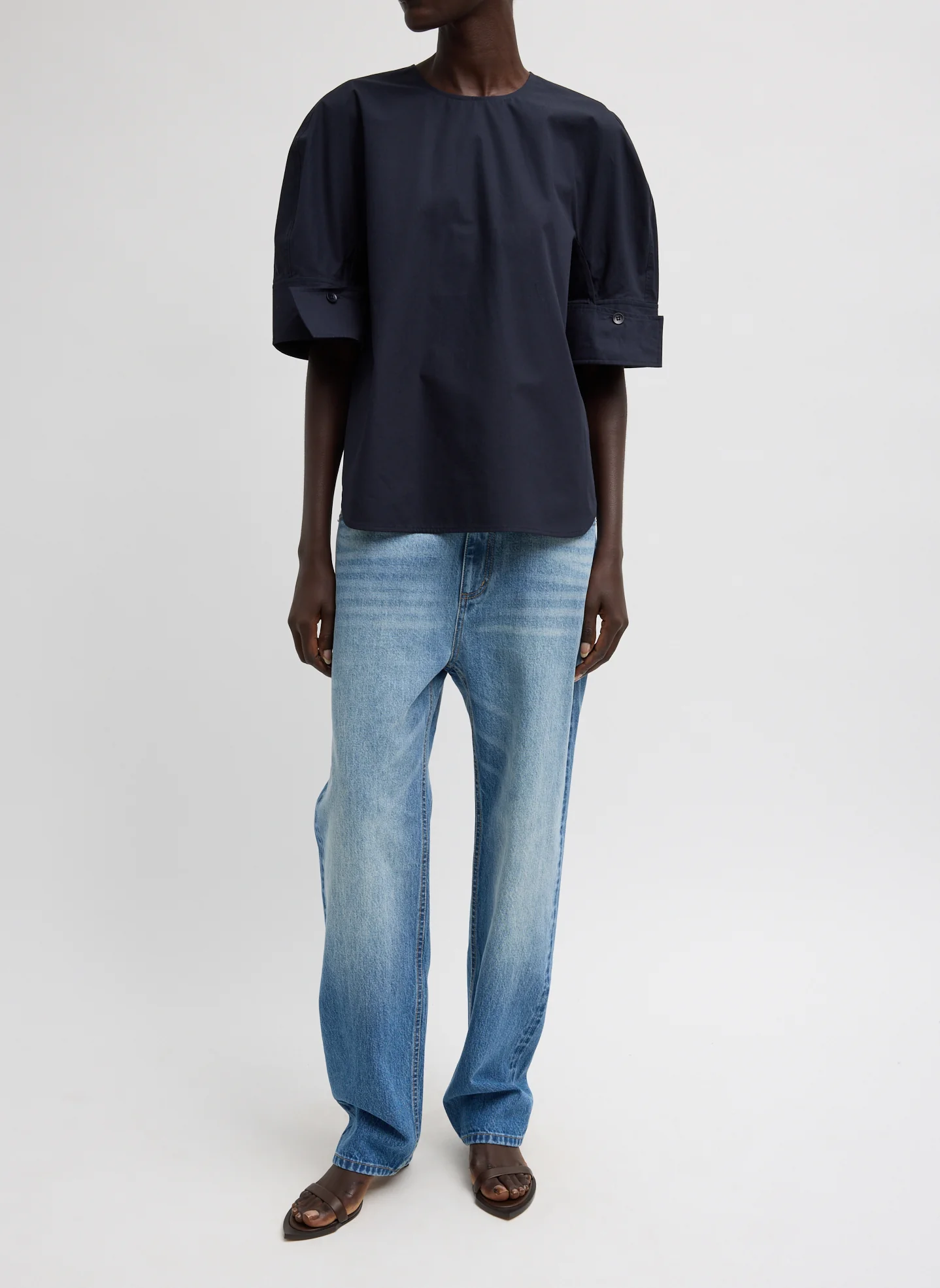 Compact Eco Poplin Reverse Sleeve Top - Image 4