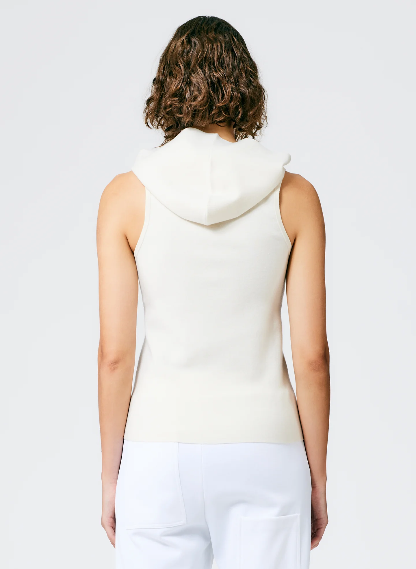 Compact Stretch Cashmere Sleeveless Hoodie - Image 4
