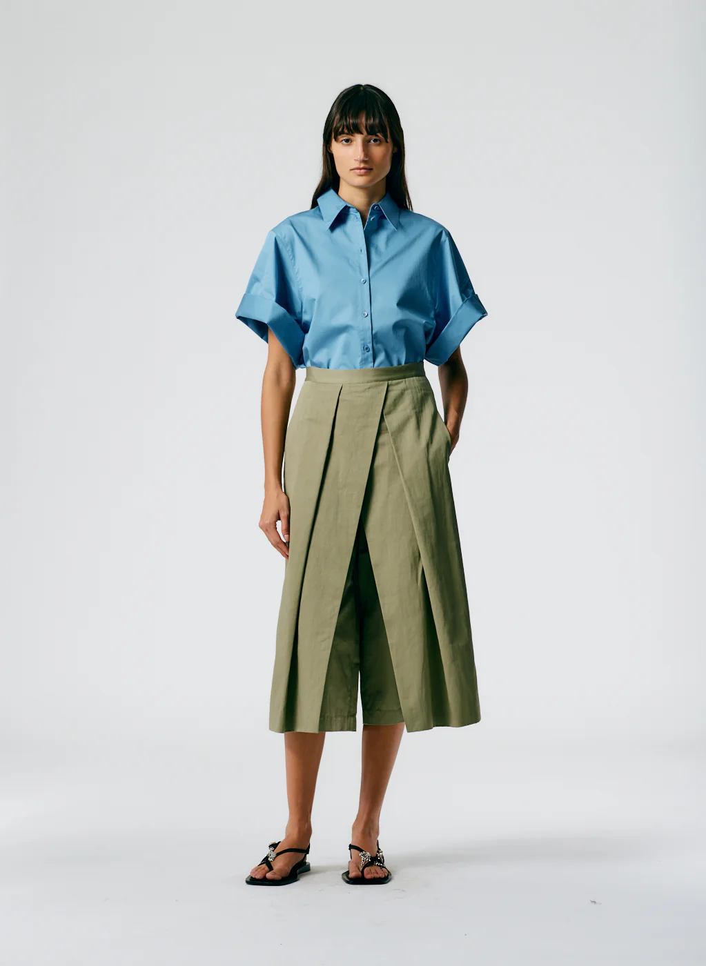 Cotton Linen Sateen Pleat Culotte - Image 10