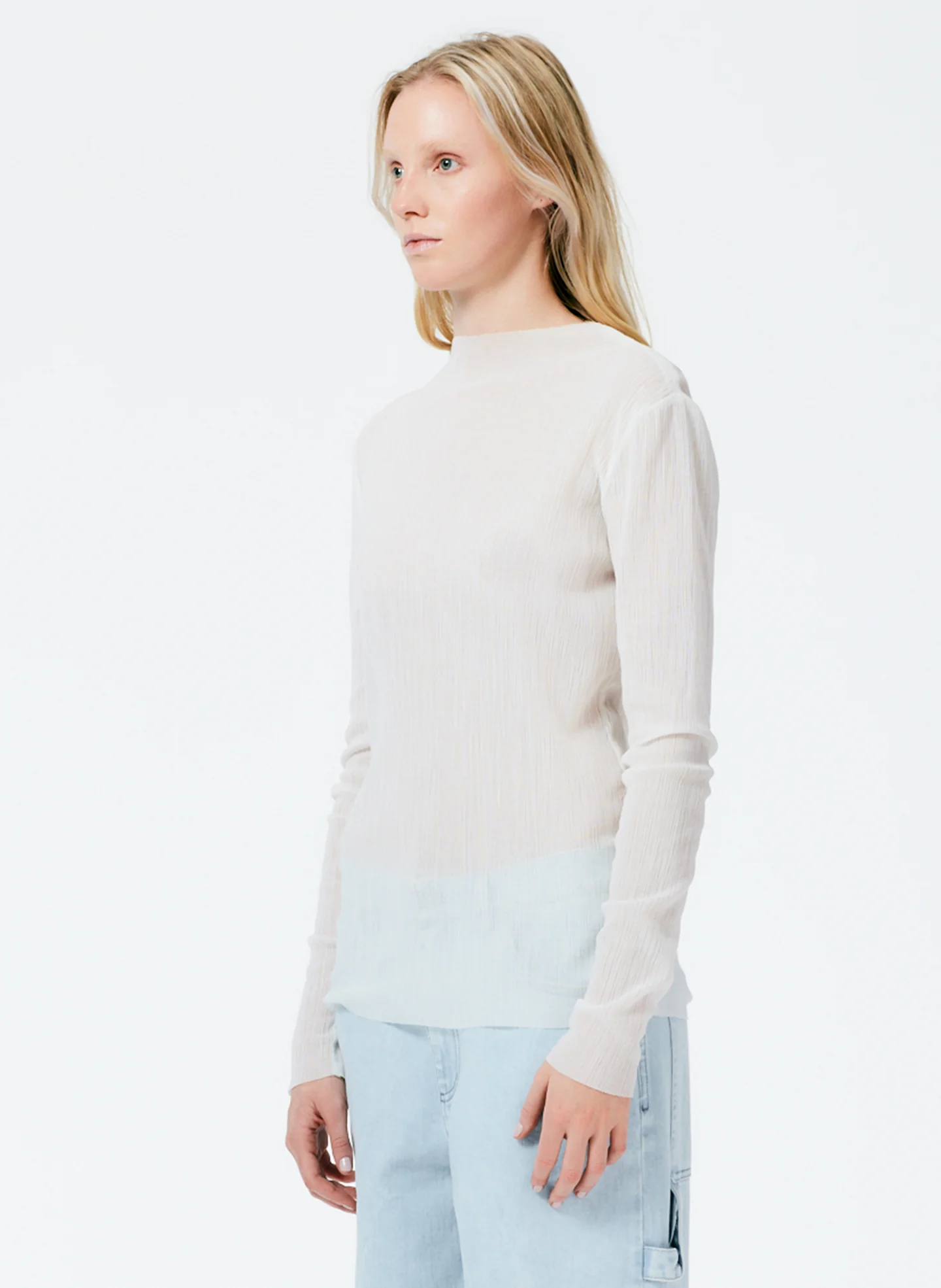 Crepe Gauze Funnel Neck Long Sleeve Top - Image 2