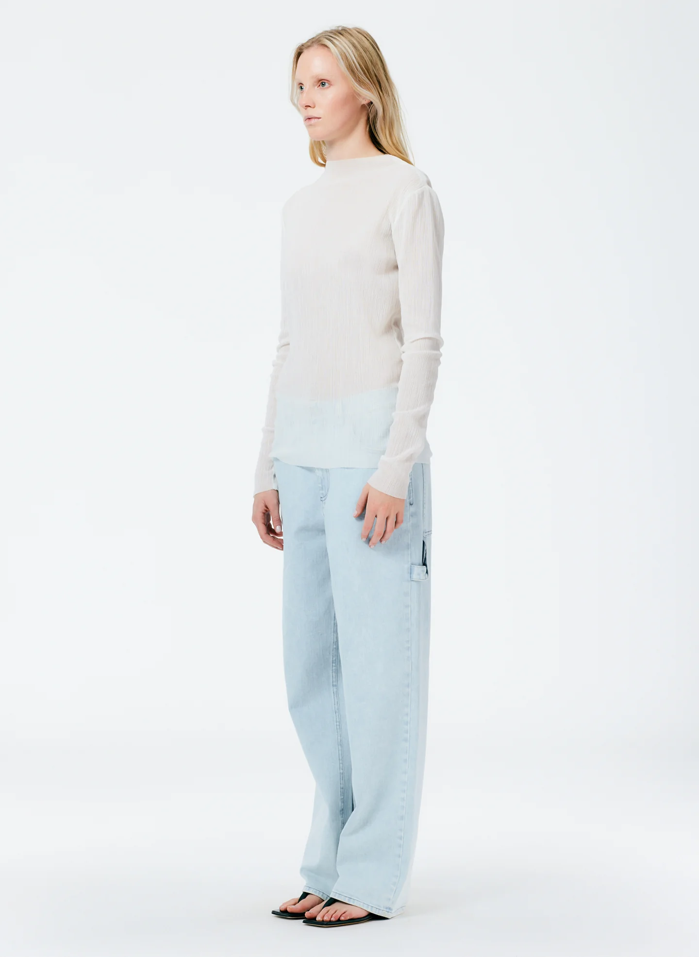 Crepe Gauze Funnel Neck Long Sleeve Top - Image 4