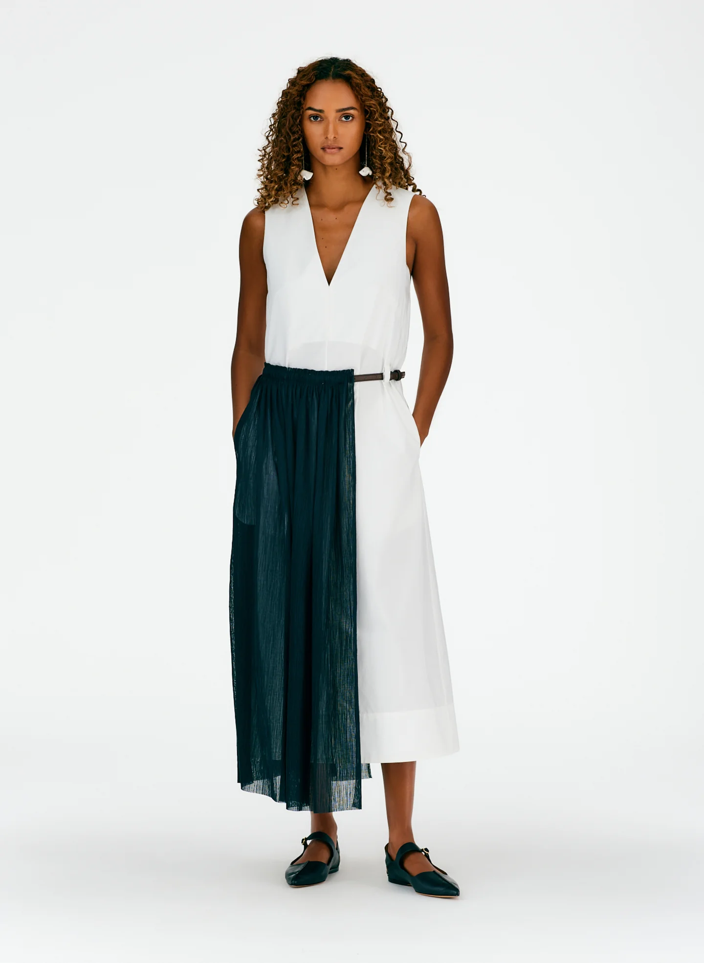 Crepe Gauze Half Skirt Layered Dress - Image 7