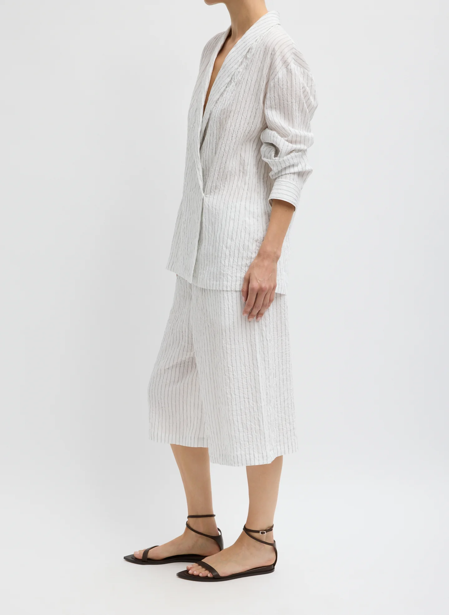 Crinkle Stripe Suiting Shawl Collar Jacket - Image 3