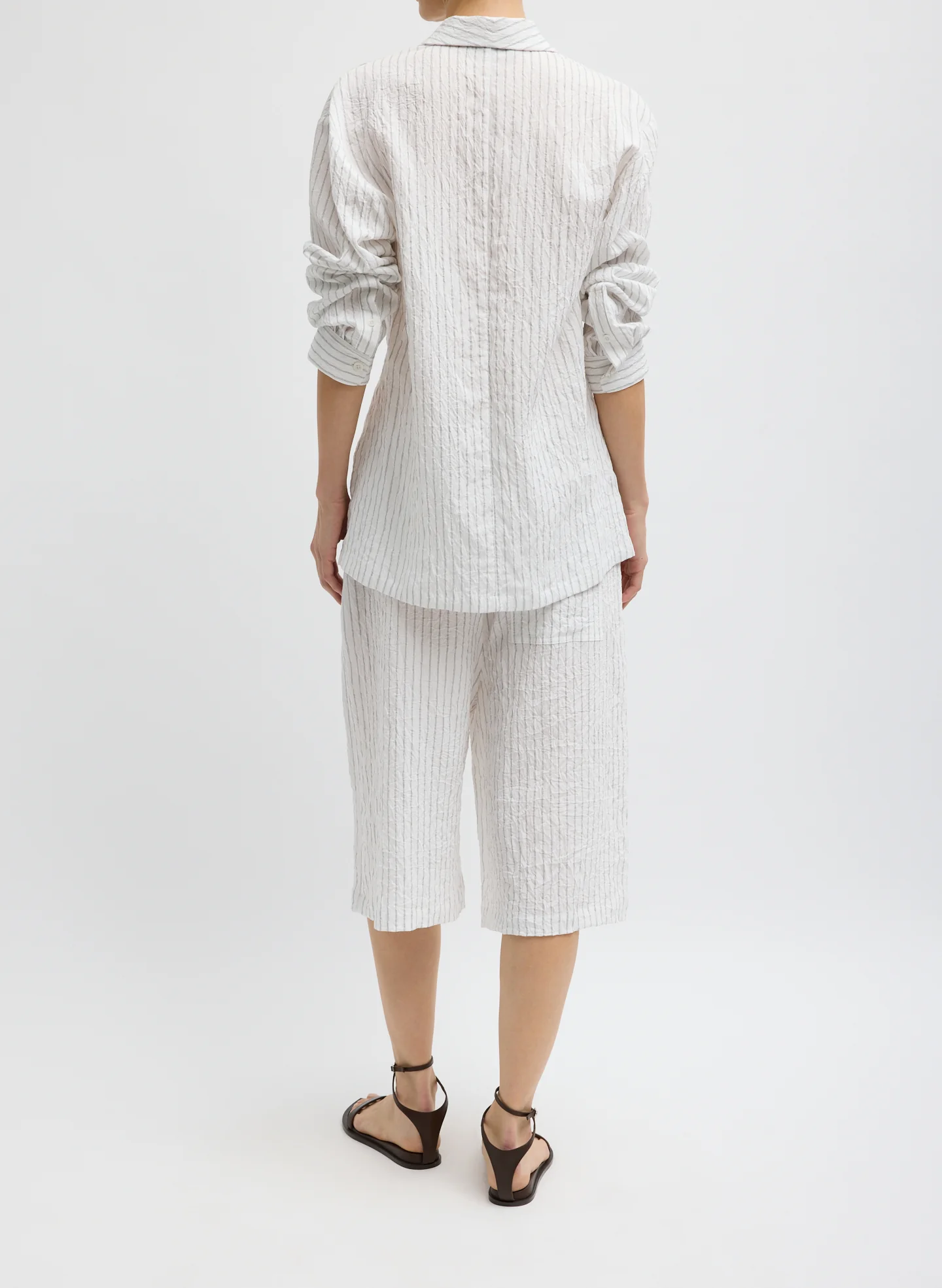 Crinkle Stripe Suiting Shawl Collar Jacket - Image 4