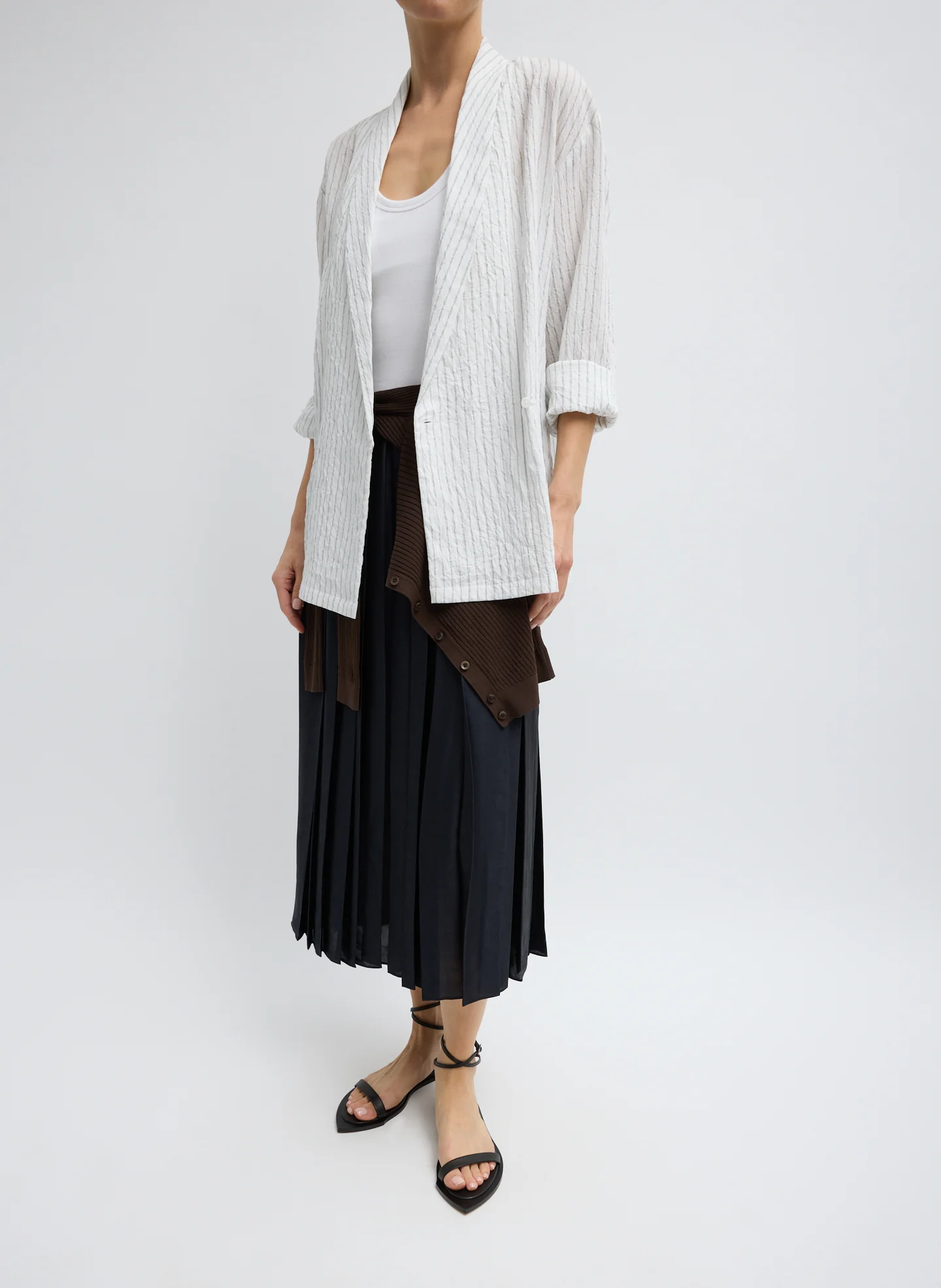 Crinkle Stripe Suiting Shawl Collar Jacket - Image 7