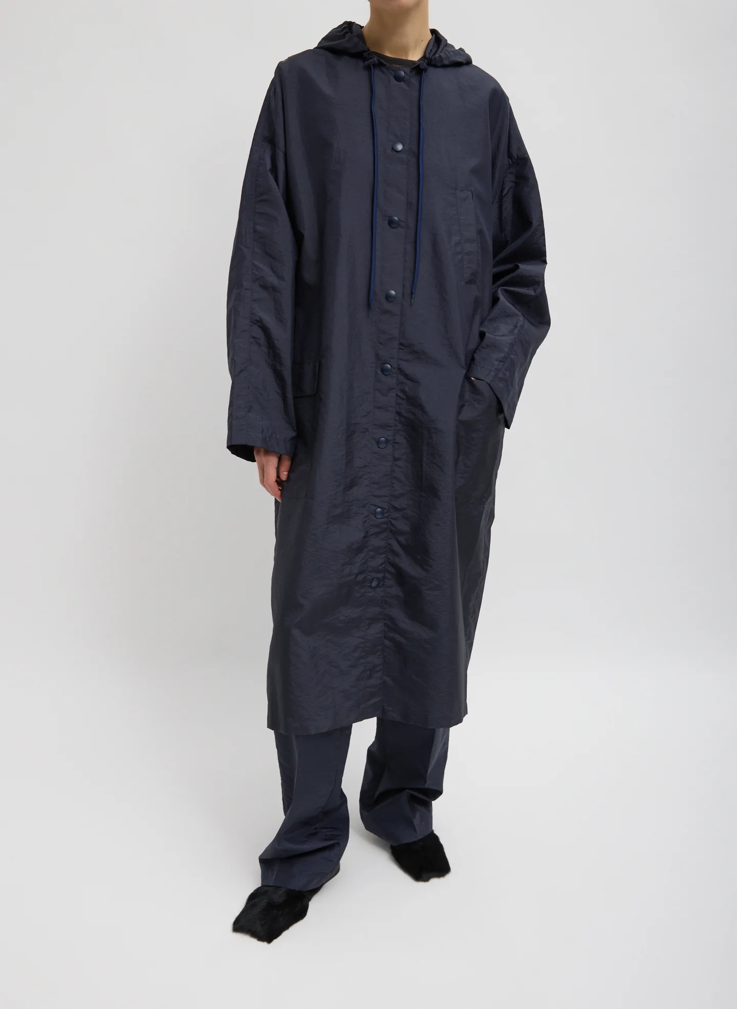 Crispy Nylon Hooded Coat