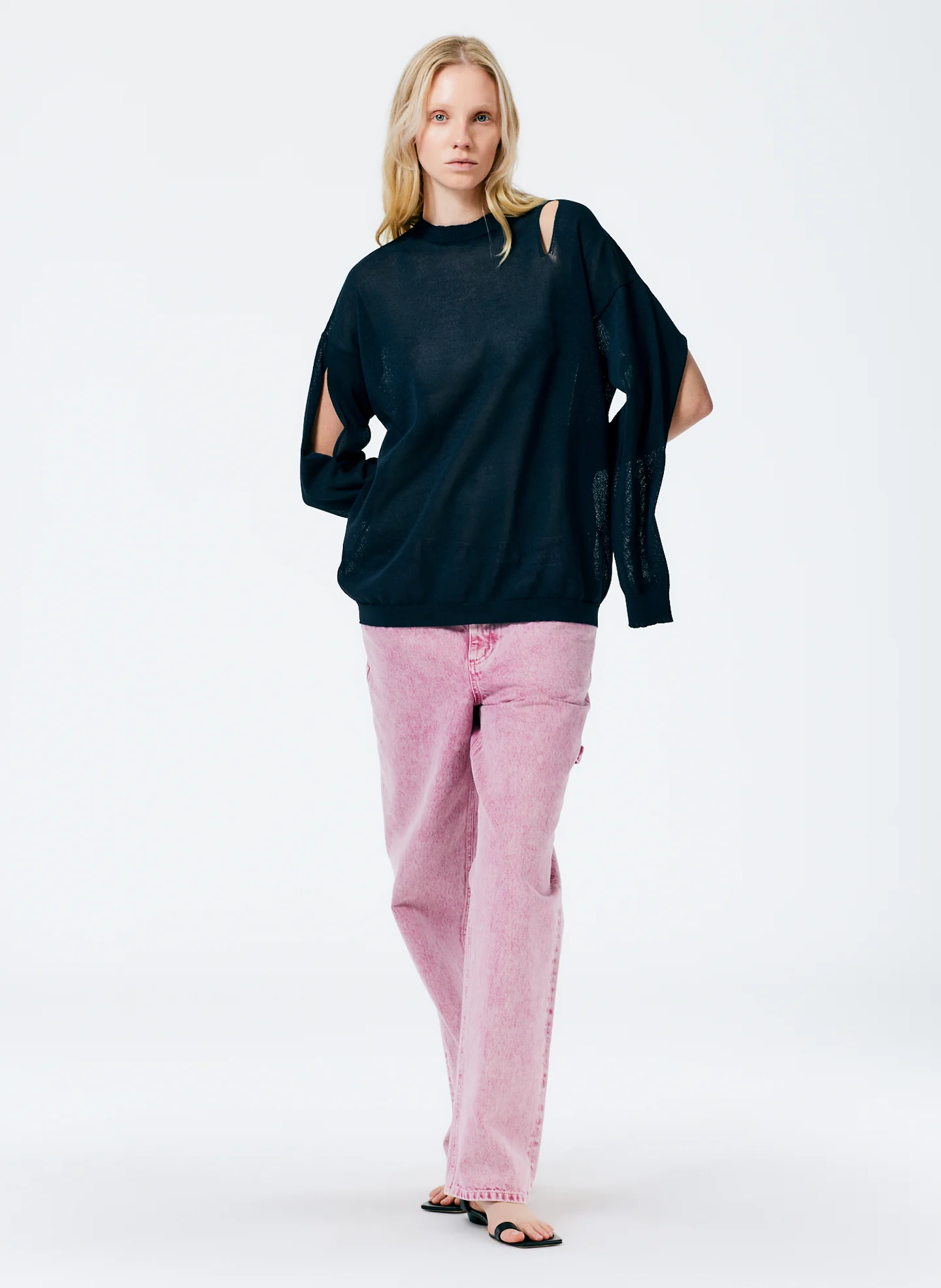 Crispy Viscose Slit Detail Oversized Pullover - Image 4