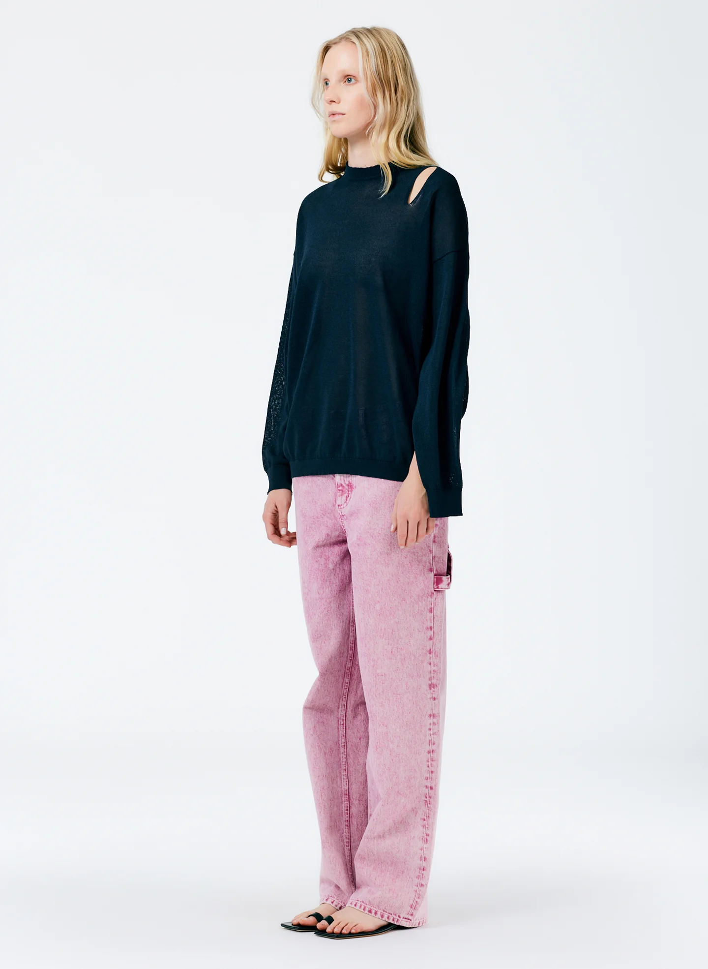 Crispy Viscose Slit Detail Oversized Pullover - Image 5