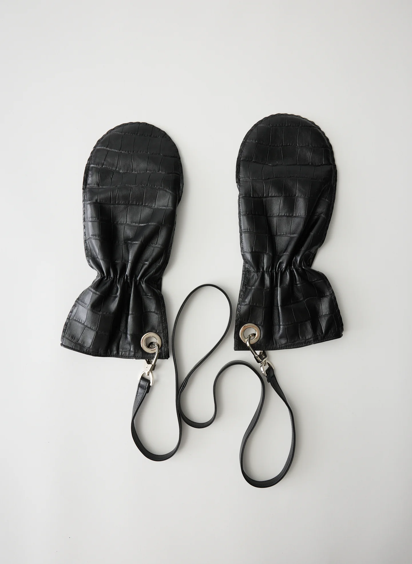 Crocodile Embossed Leather Mittens