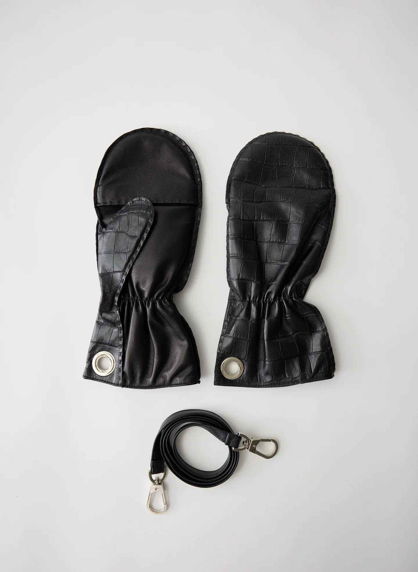 Crocodile Embossed Leather Mittens - Image 2
