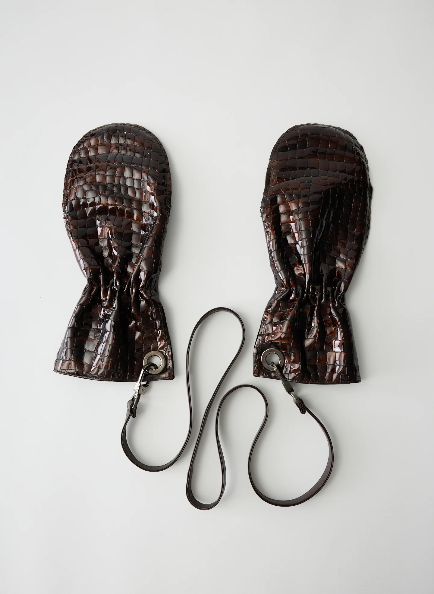 Crocodile Embossed Leather Mittens