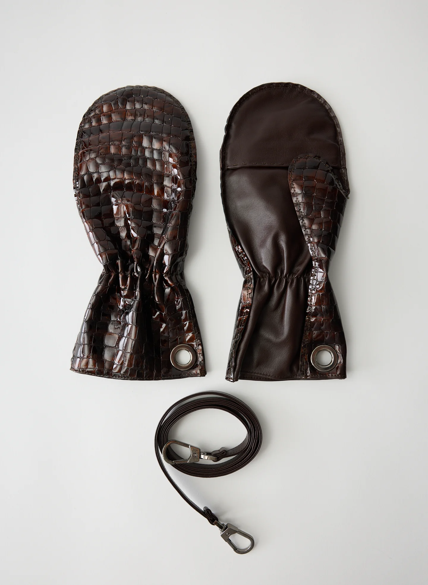 Crocodile Embossed Leather Mittens - Image 2