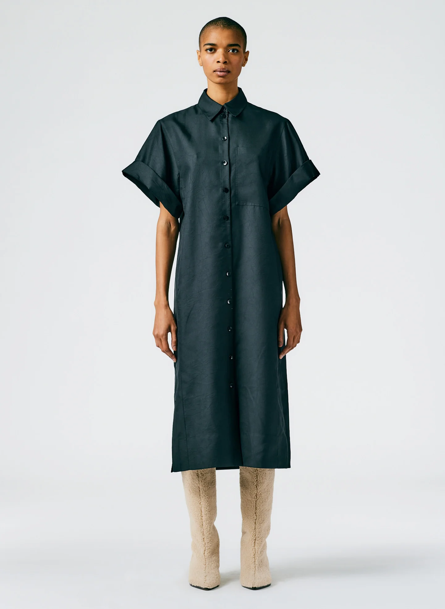 Devin Lightweight Tech Twill Rolled Sleeve Shirtdress - Image 2