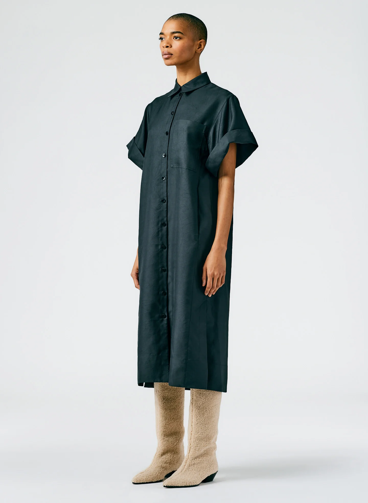 Devin Lightweight Tech Twill Rolled Sleeve Shirtdress - Image 3