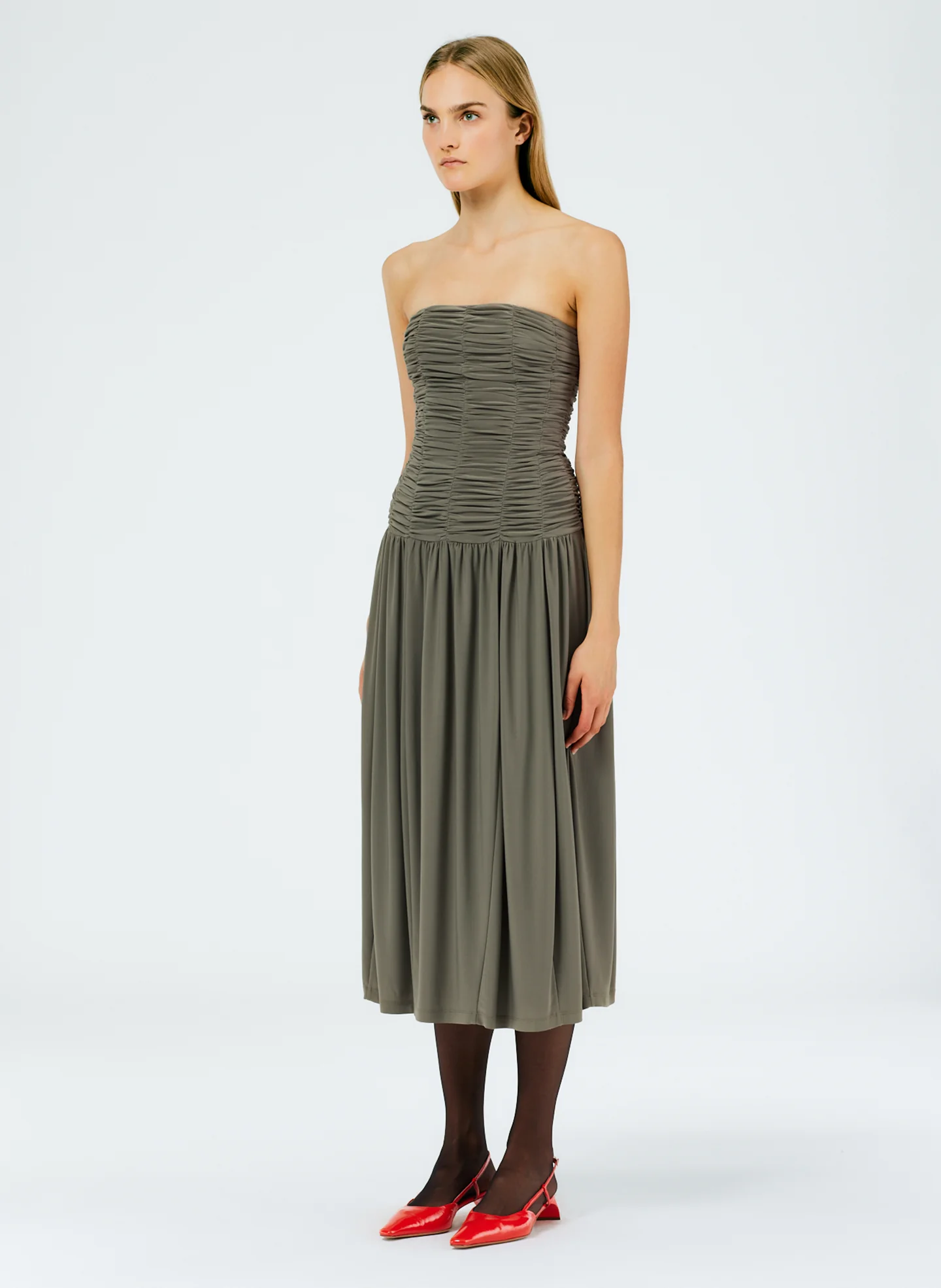 Drapey Jersey Ruched Strapless Dress - Image 3