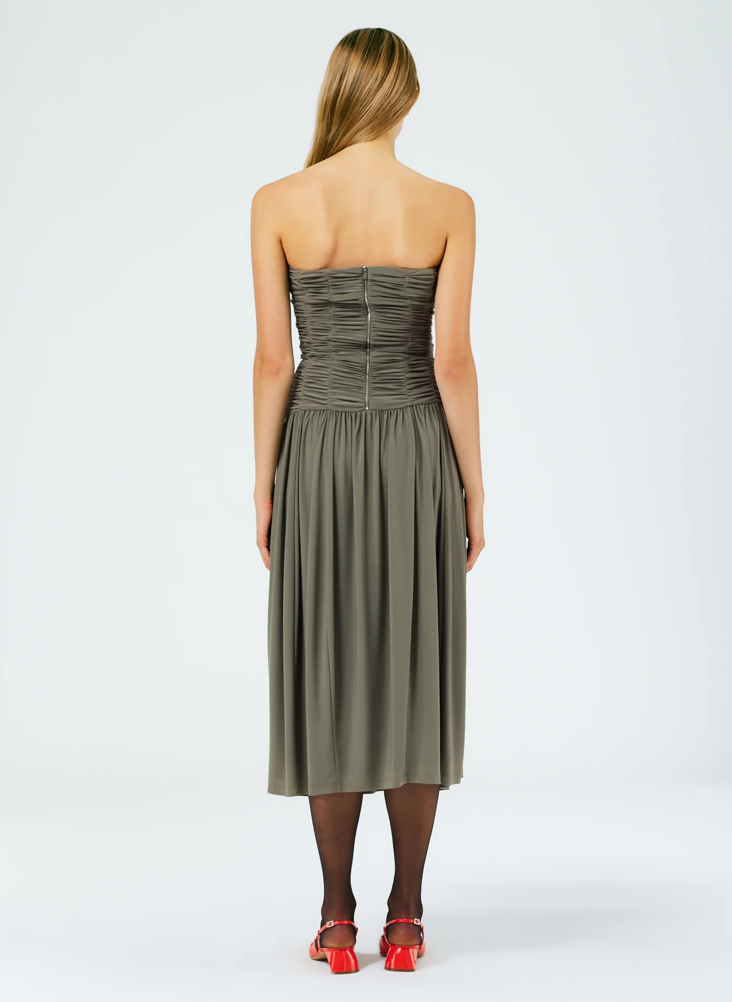 Drapey Jersey Ruched Strapless Dress - Image 4