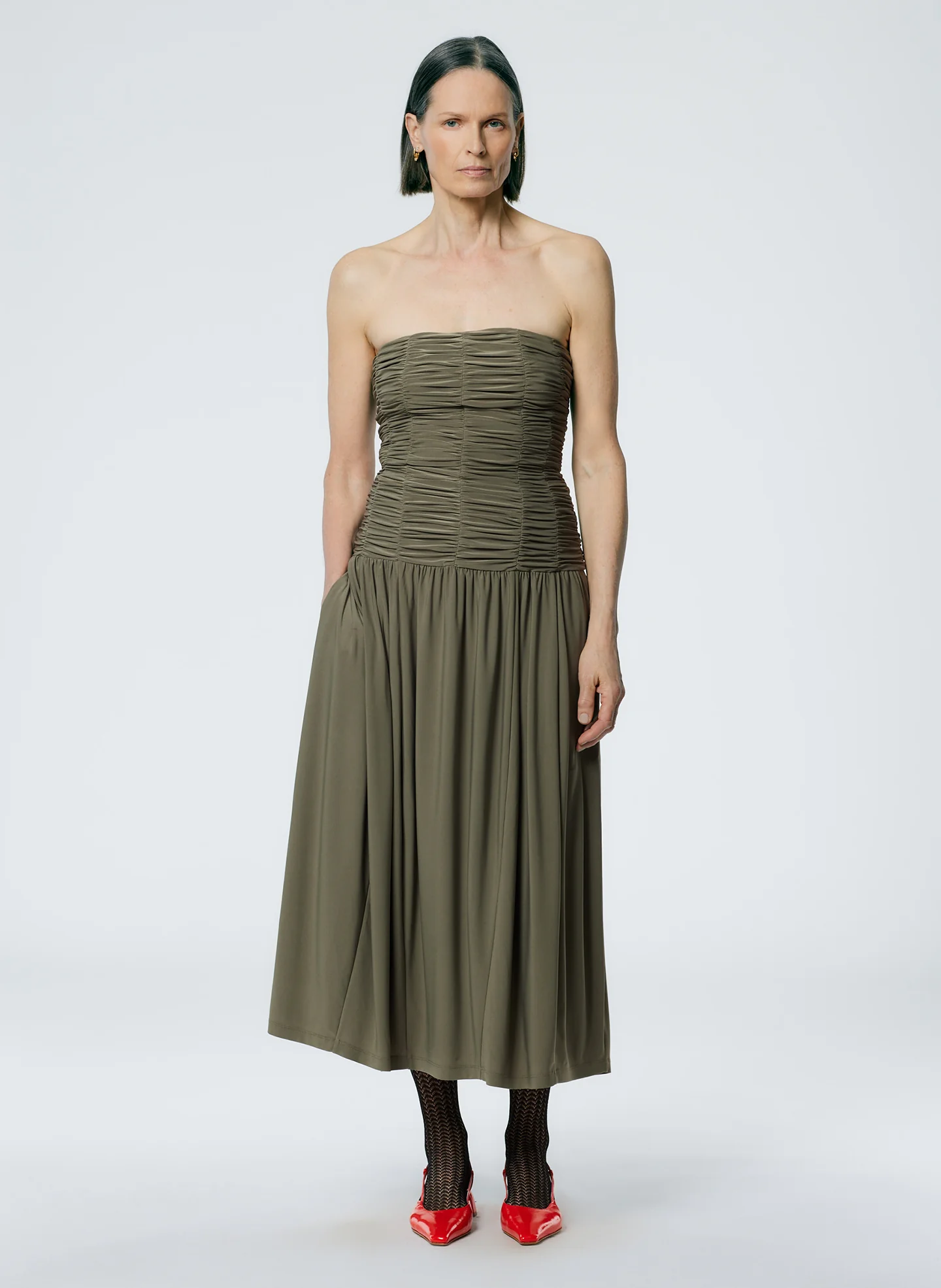 Drapey Jersey Ruched Strapless Dress - Image 5