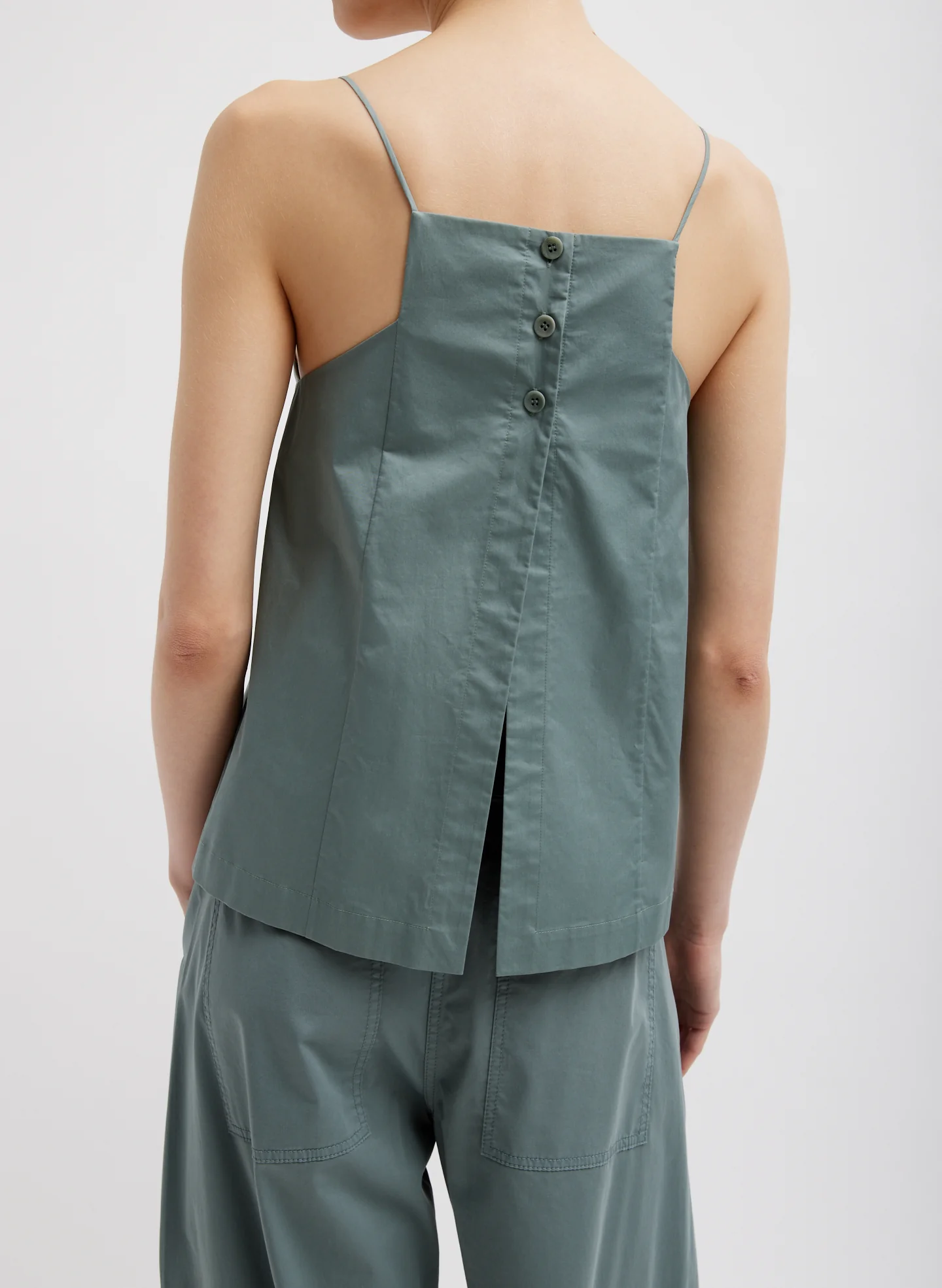 Eco Poplin Cropped Square Neck Criss Cross Tank