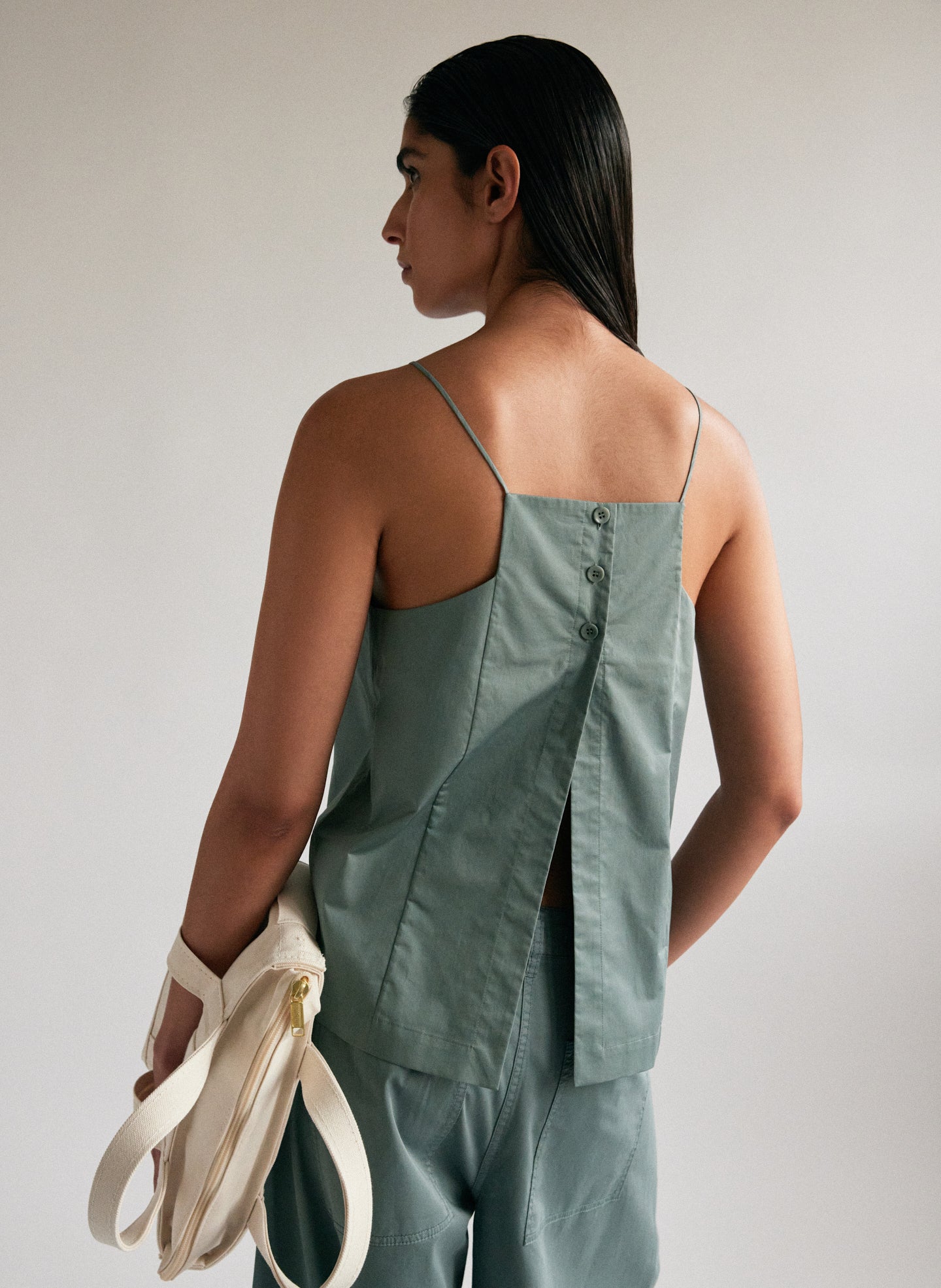 Eco Poplin Cropped Square Neck Criss Cross Tank - Image 2