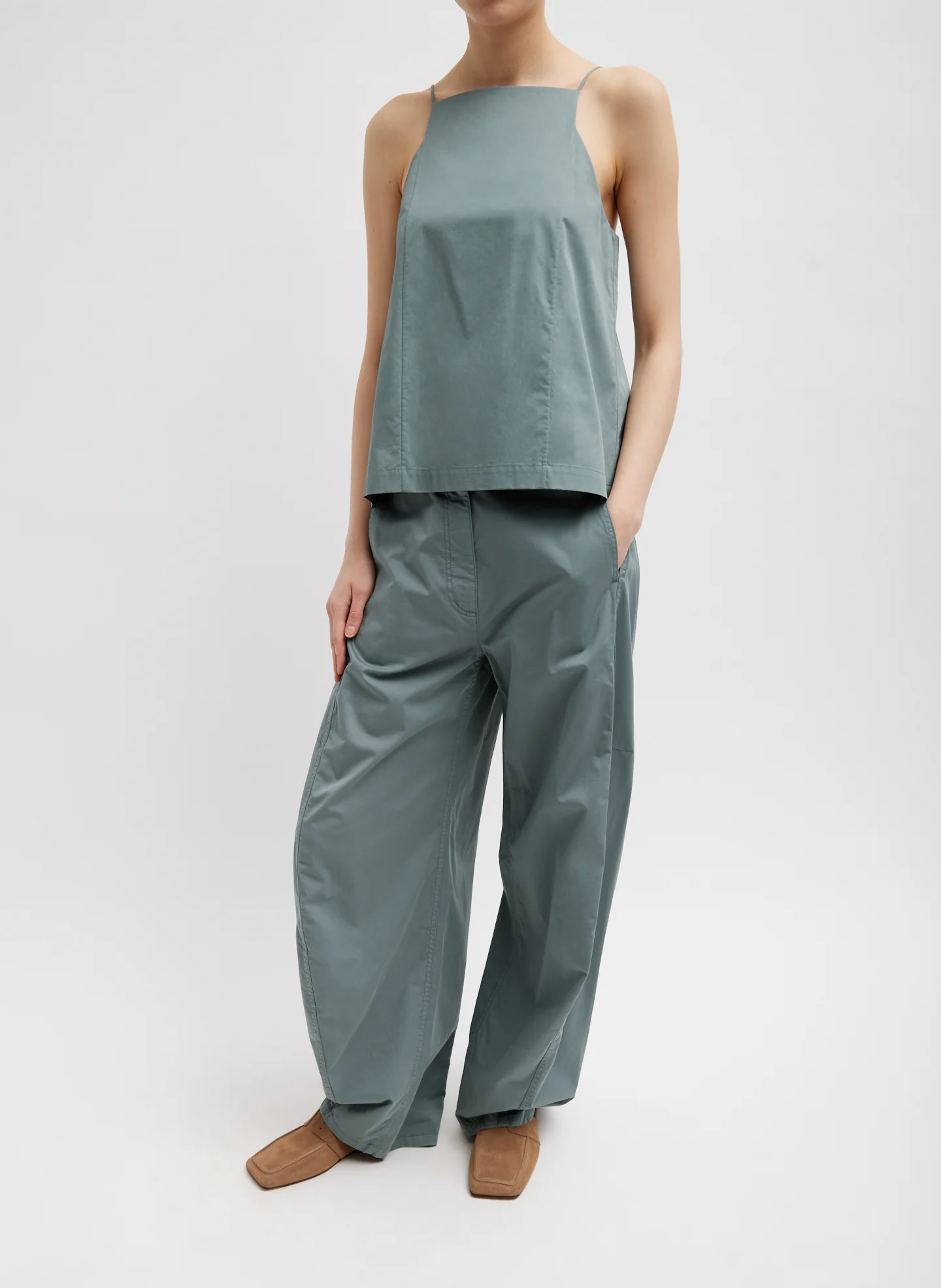 Eco Poplin Cropped Square Neck Criss Cross Tank - Image 3