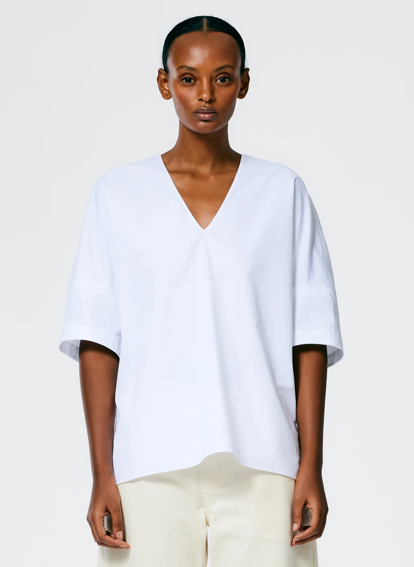 Eco Poplin V-Neck Cocoon Top - Image 2