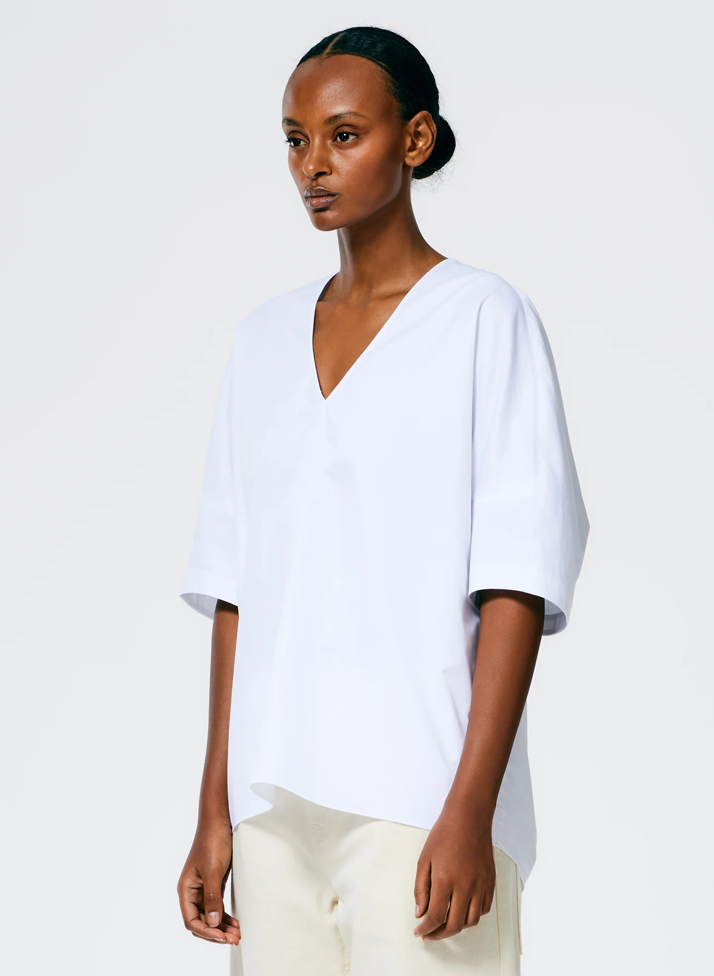 Eco Poplin V-Neck Cocoon Top - Image 3