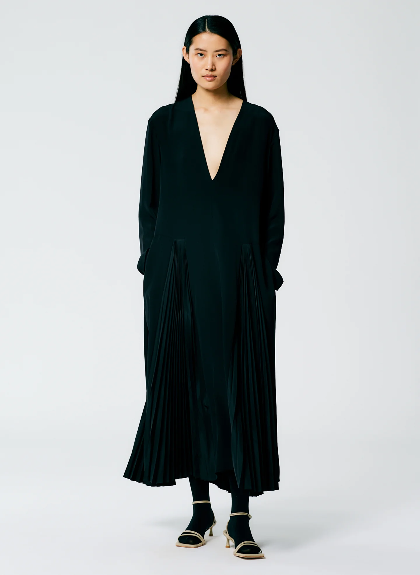 Eco Silk Pleated Godet Dress