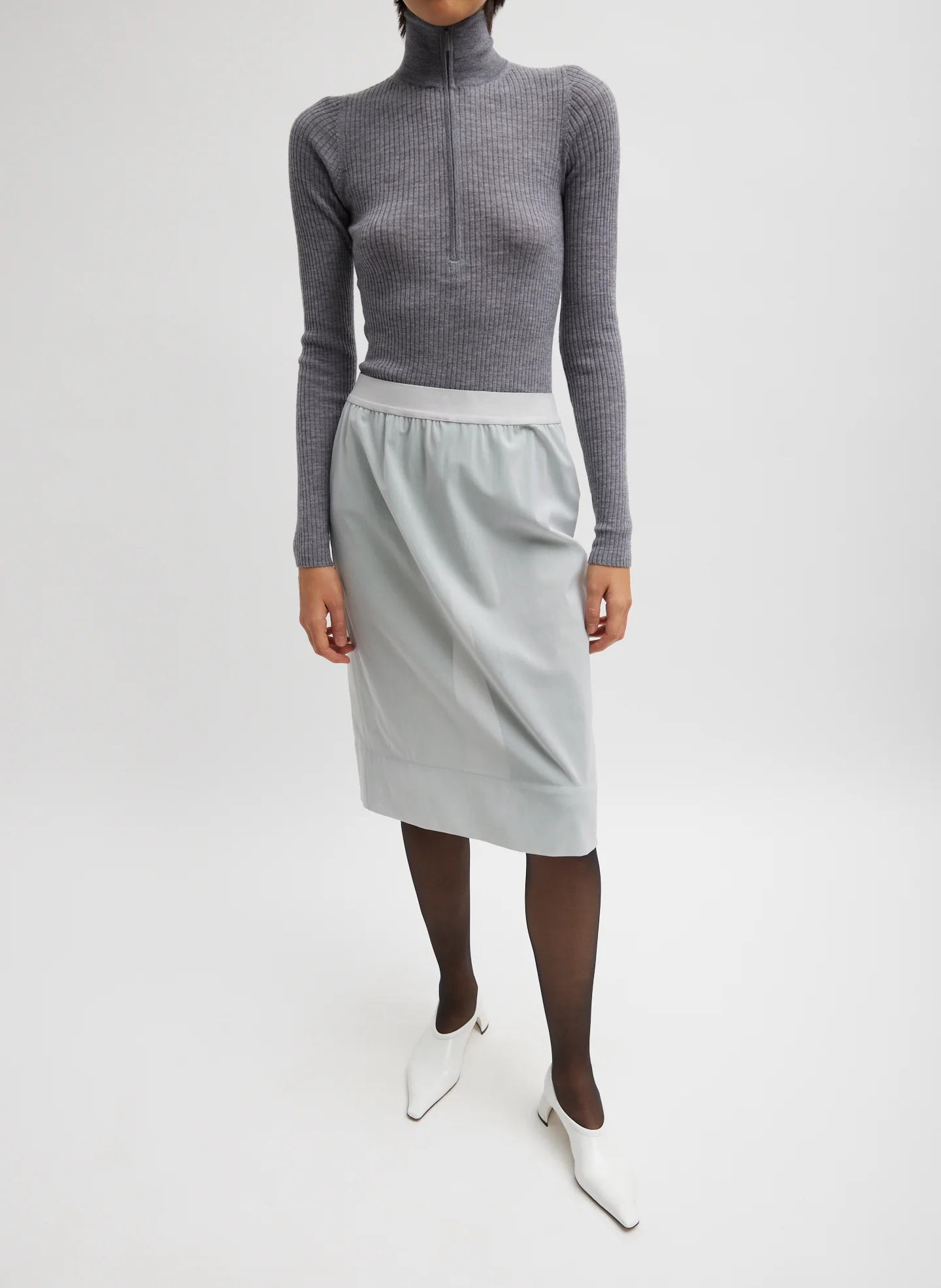 Feather Weight Ribbed Turtleneck Zip Up Sweater - Image 4